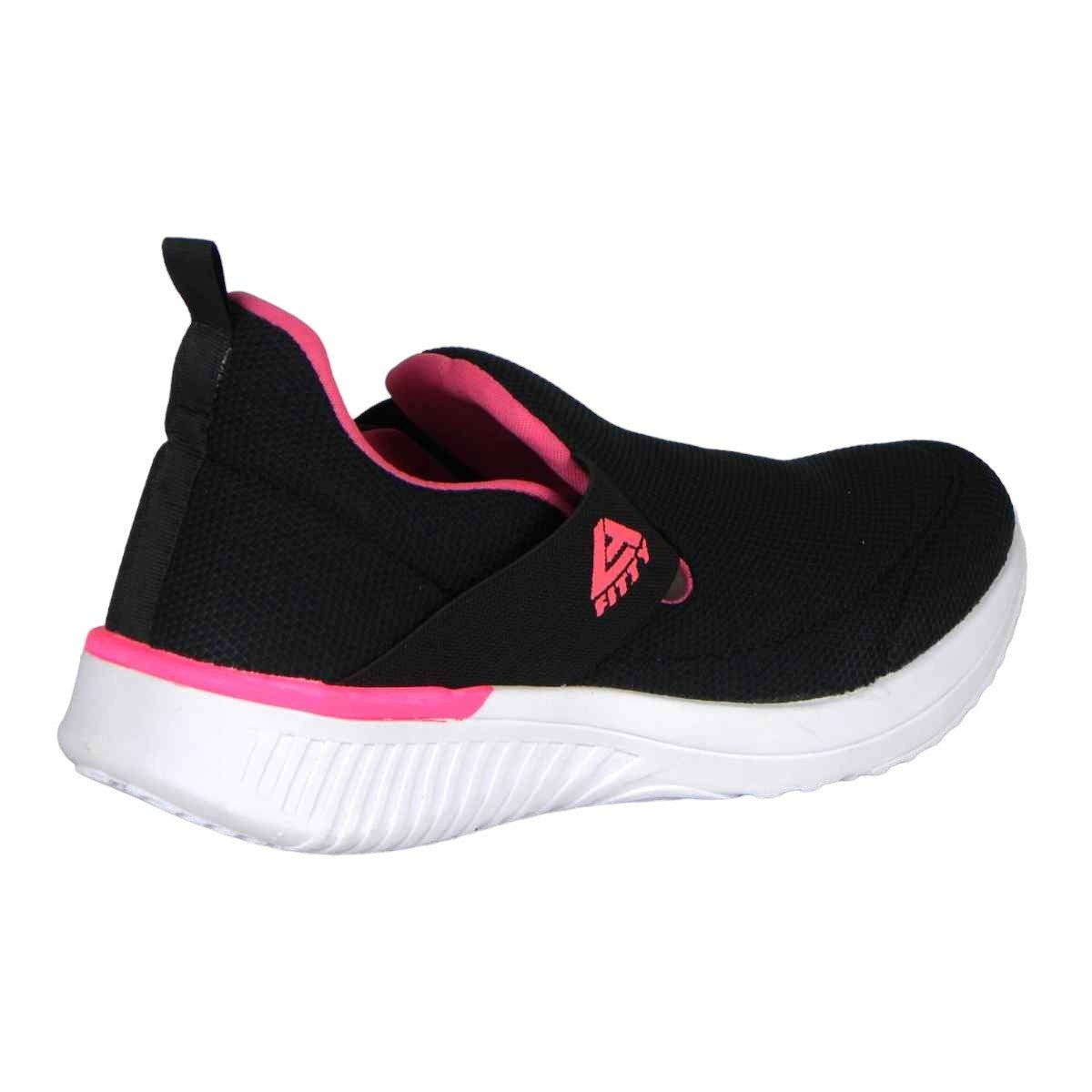Tênis Casual Feminino Slip On Ultraleve Fitty Calce Fácil Preto/Pink 4