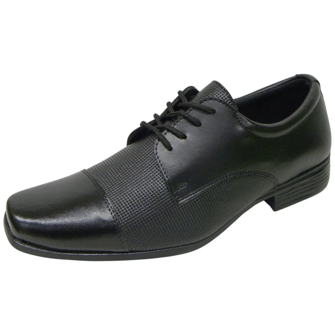 Sapato Social Masculino Com Cadarço Bico Quadrado Textura 00 Preto 3