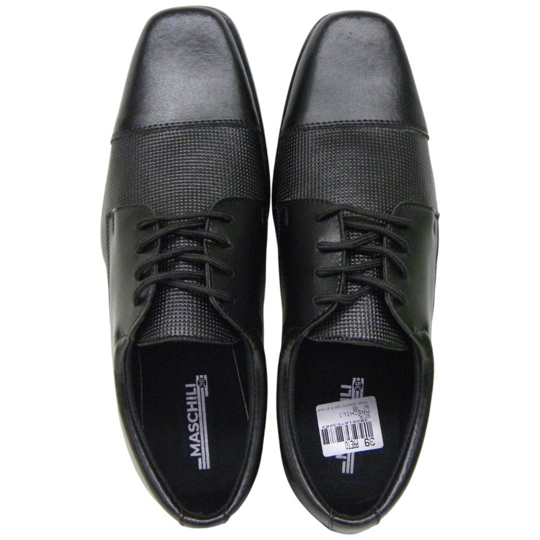 Sapato Social Masculino Com Cadarço Bico Quadrado Textura 00 Preto 4