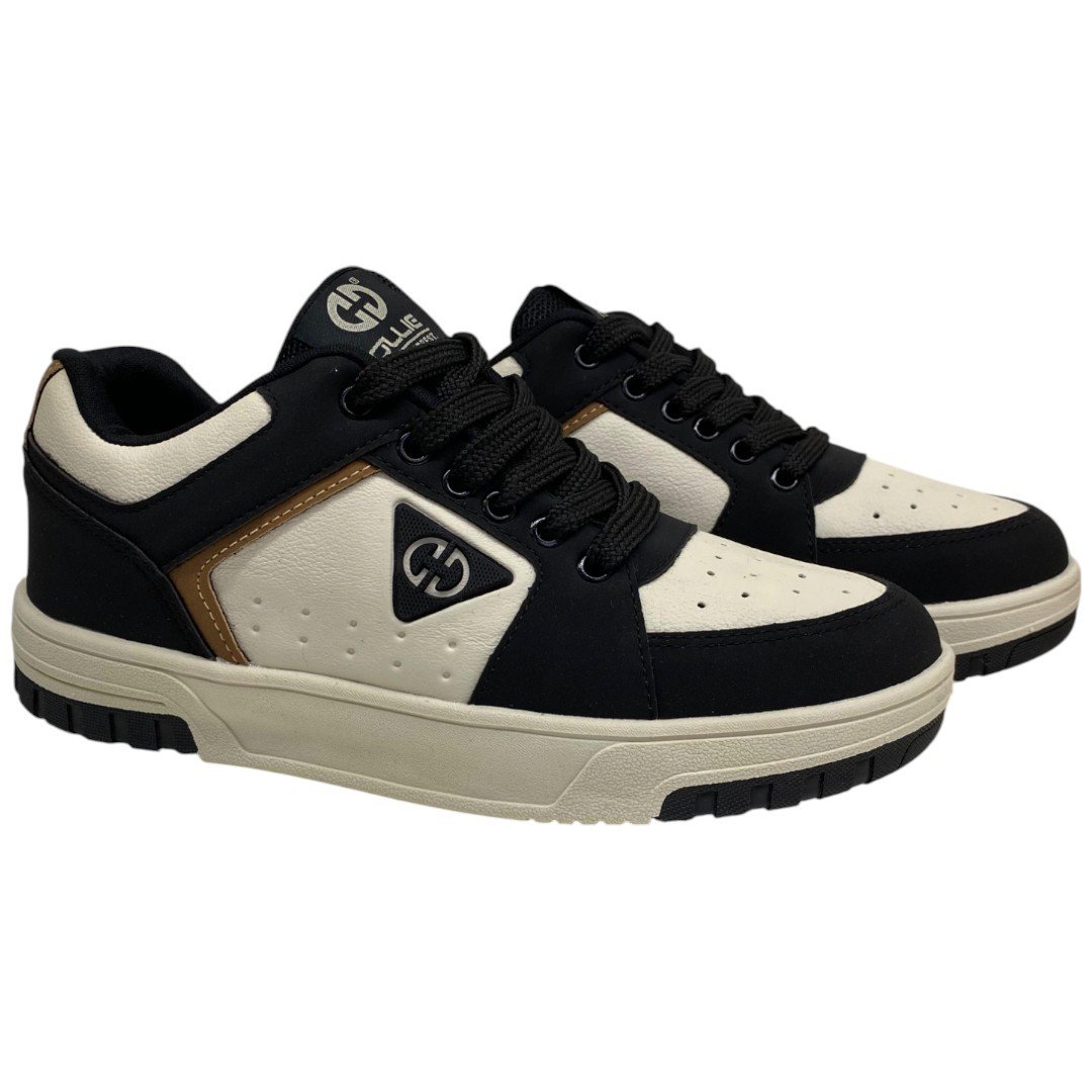 Tênis Casual Skate Masculino Ollie Volt 2 Confortável Leve Bege/Preto 2