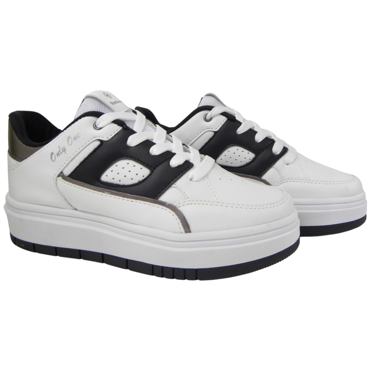 Tênis Casual Feminino Sola Alta Flat Urbano Conforto Redteen Branco/Preto 2