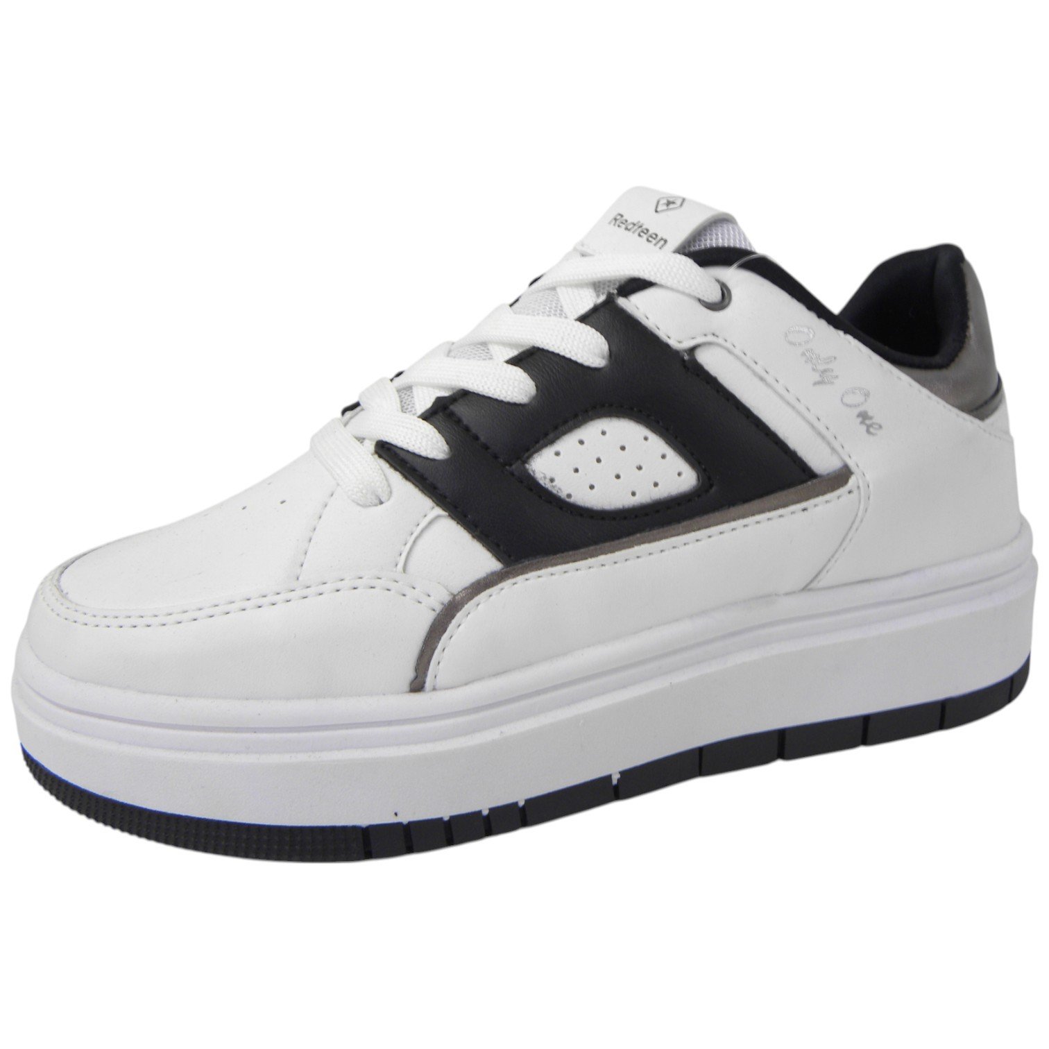 Tênis Casual Feminino Sola Alta Flat Urbano Conforto Redteen Branco/Preto 3