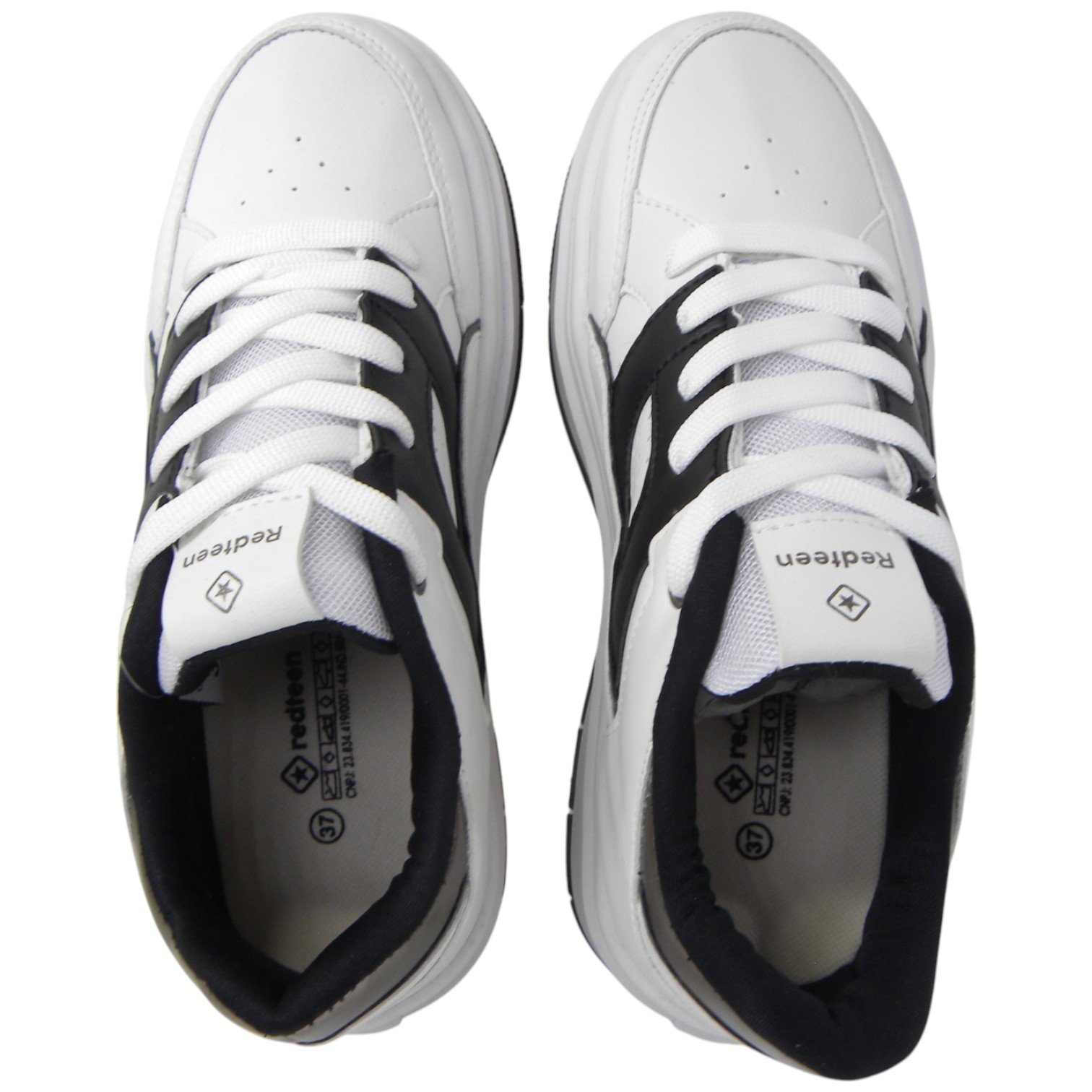 Tênis Casual Feminino Sola Alta Flat Urbano Conforto Redteen Branco/Preto 4