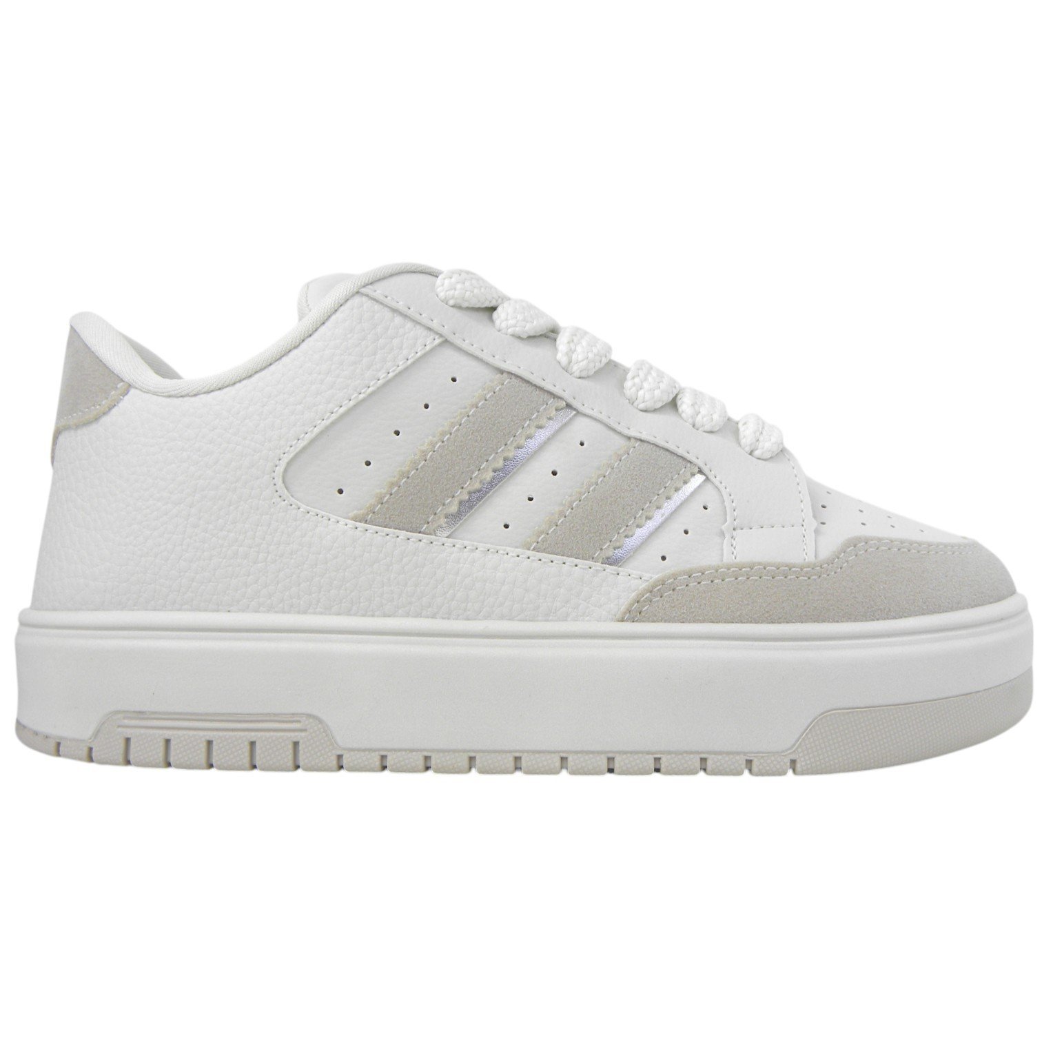 Tênis Casual Feminino Flat Nádia Talita Street Confortável Creme/Cinza 1
