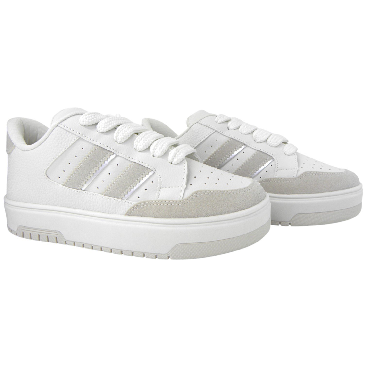 Tênis Casual Feminino Flat Nádia Talita Street Confortável Creme/Cinza 2