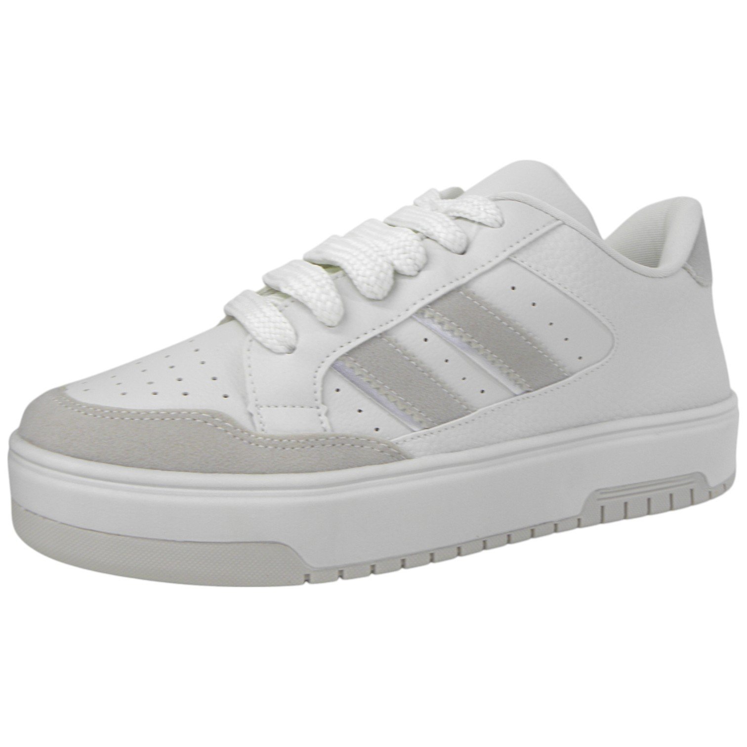 Tênis Casual Feminino Flat Nádia Talita Street Confortável Creme/Cinza 3