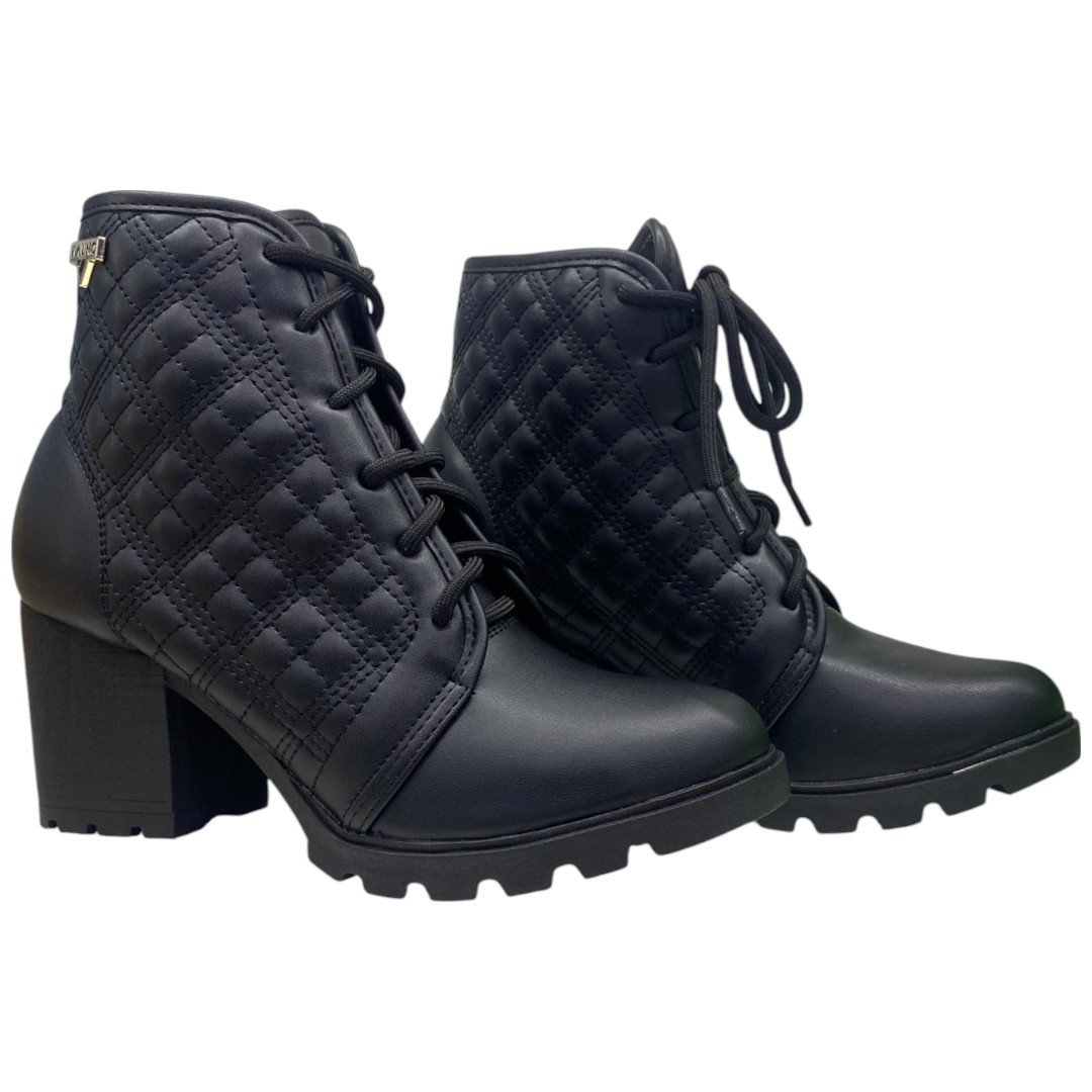 Bota Casual Feminina Via Uno Coturno Salto Alto Tratorada Preto 2