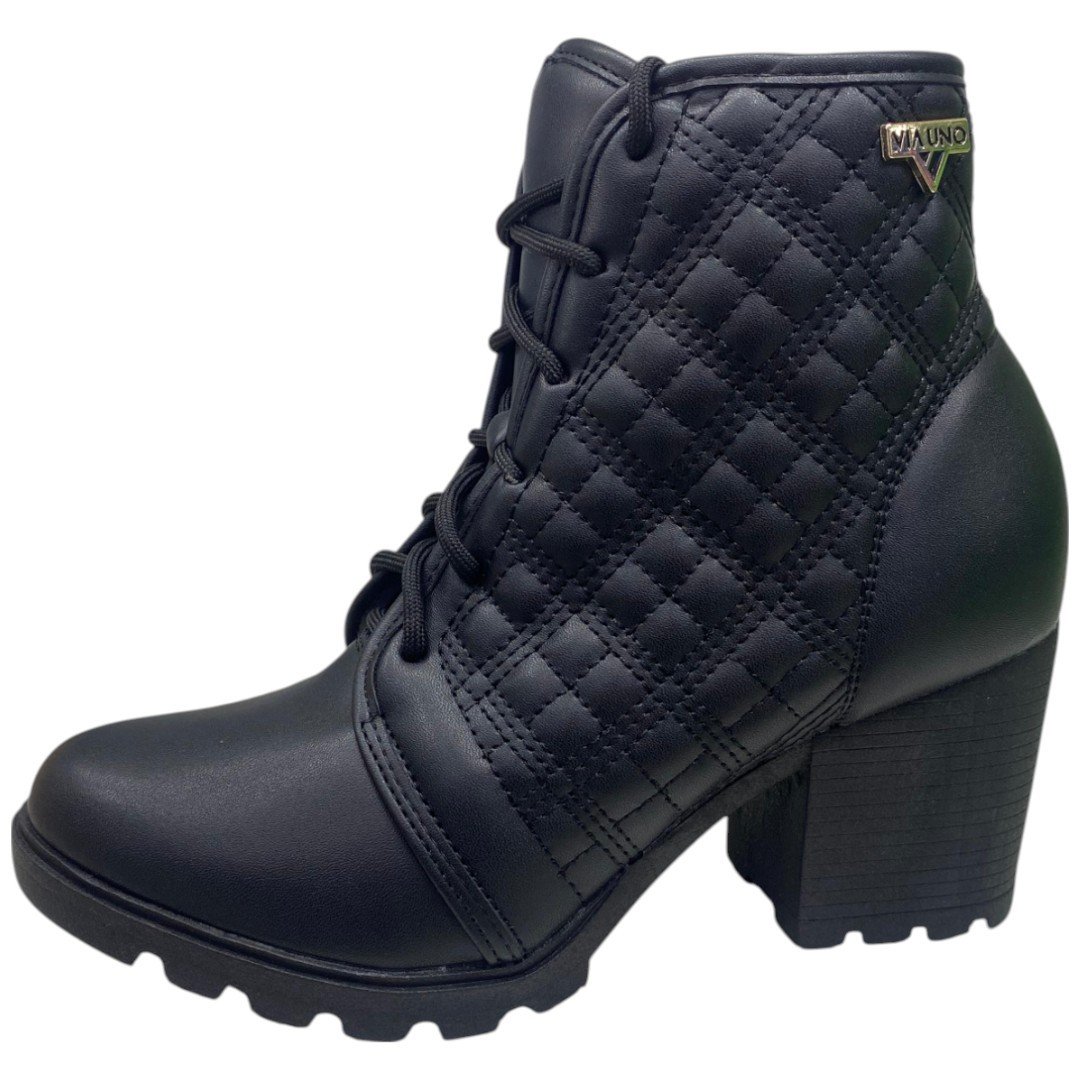 Bota Casual Feminina Via Uno Coturno Salto Alto Tratorada Preto 3