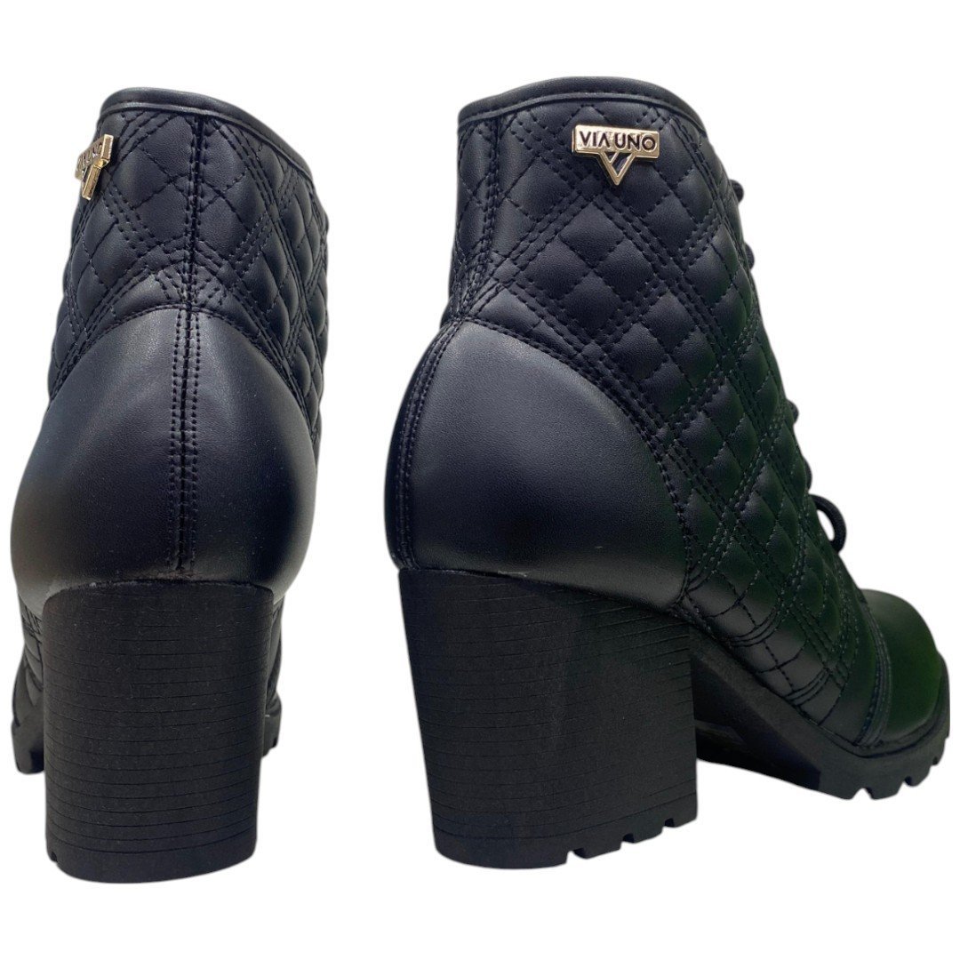 Bota Casual Feminina Via Uno Coturno Salto Alto Tratorada Preto 4
