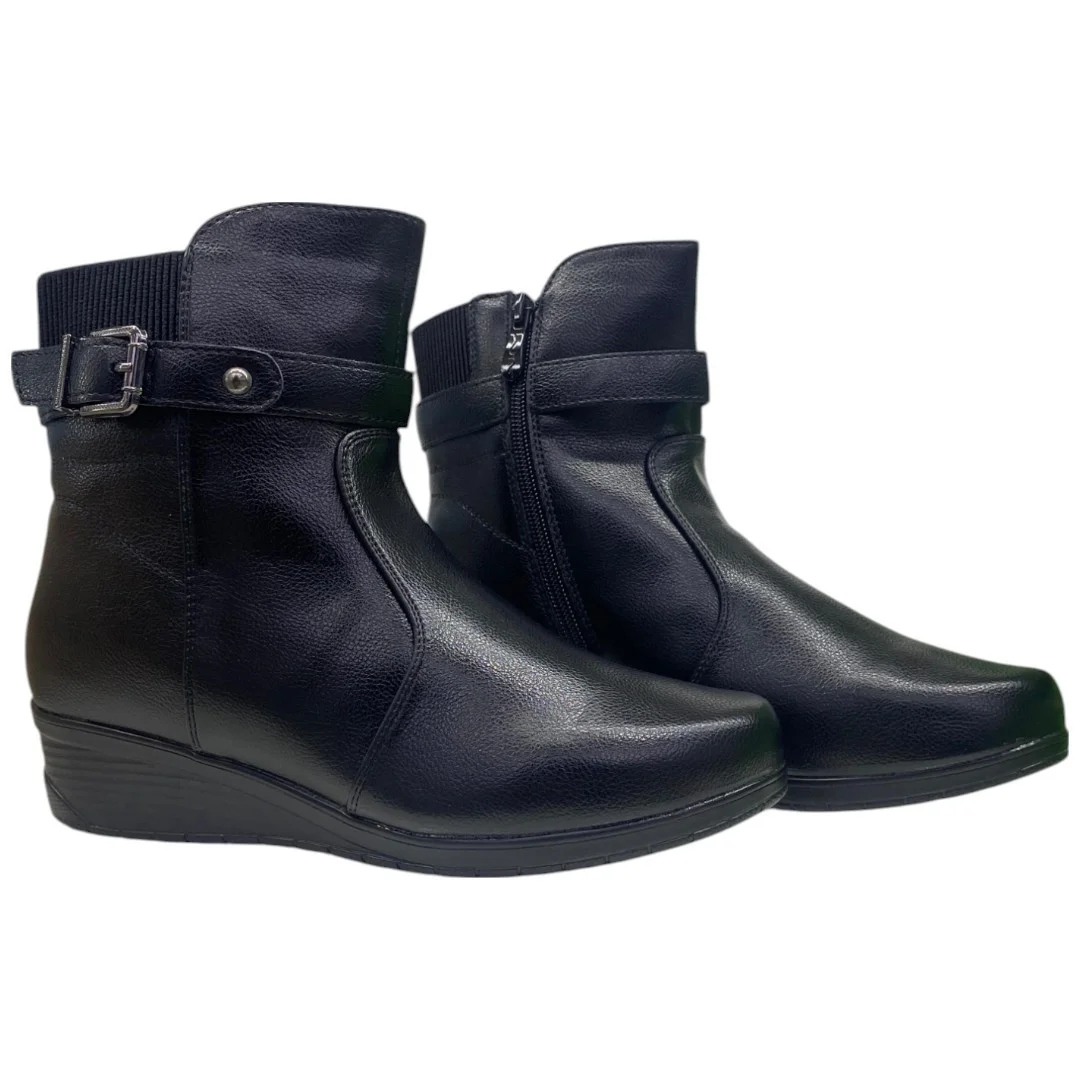 Bota Casual Feminina Mooncity Anabela Cano Curto Confortável Preto 2