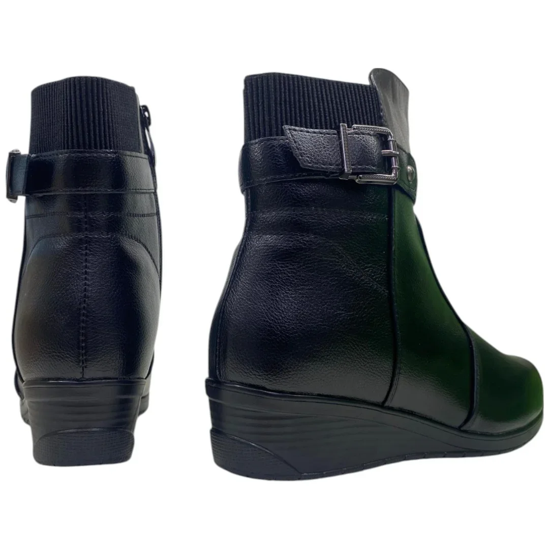 Bota Casual Feminina Mooncity Anabela Cano Curto Confortável Preto 4