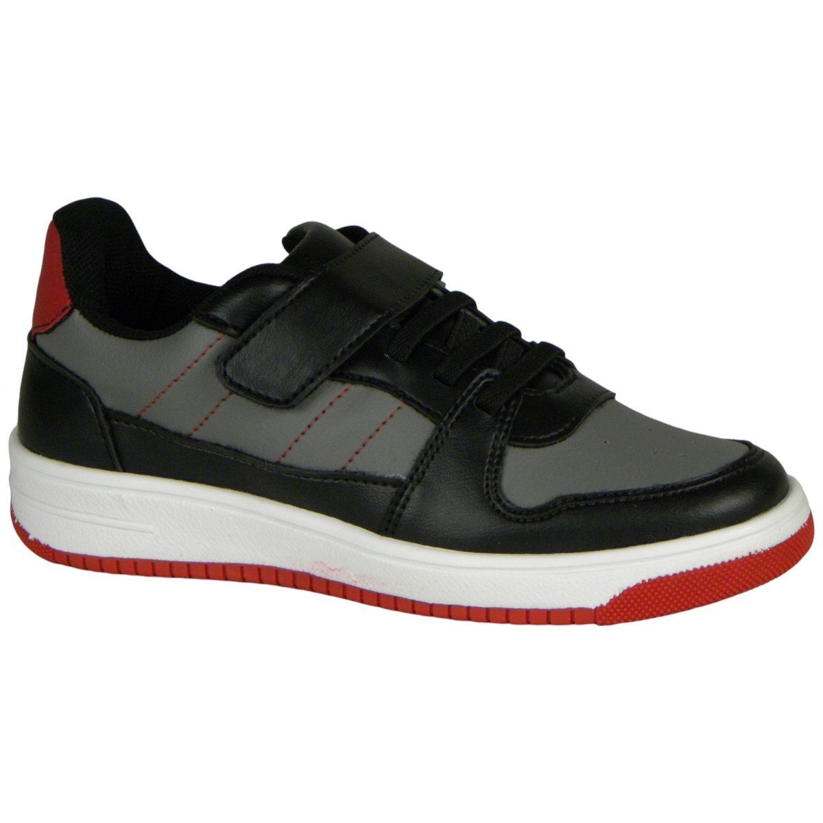 Tênis Casual Infantil Menino Calce Fácil Com Velcro Conforto Preto/Cinza/Vermelho 2