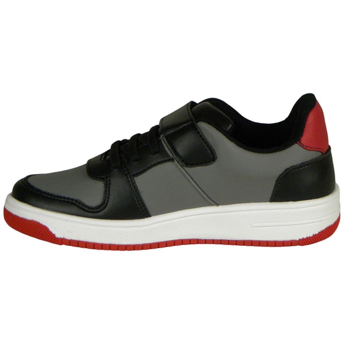Tênis Casual Infantil Menino Calce Fácil Com Velcro Conforto Preto/Cinza/Vermelho 3
