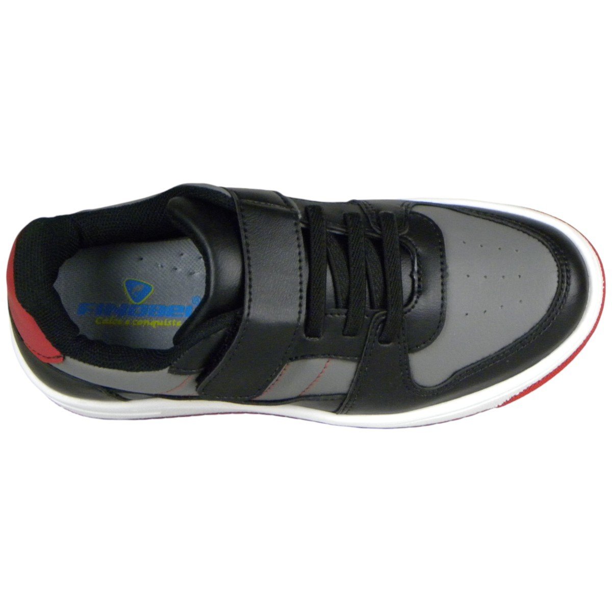 Tênis Casual Infantil Menino Calce Fácil Com Velcro Conforto Preto/Cinza/Vermelho 4