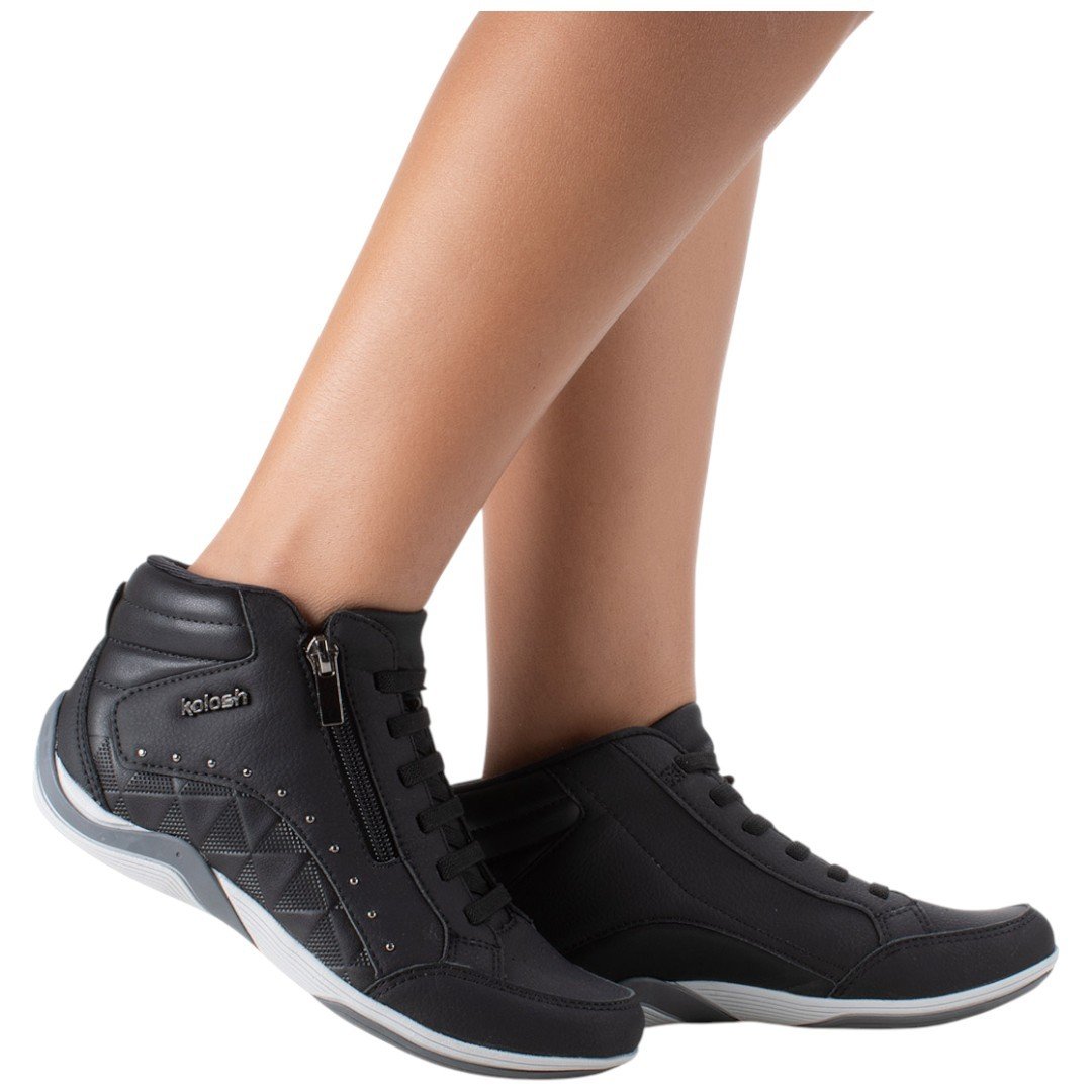 Tênis Casual Feminino Botinha Kolosh Cano Alto Confortável Preto