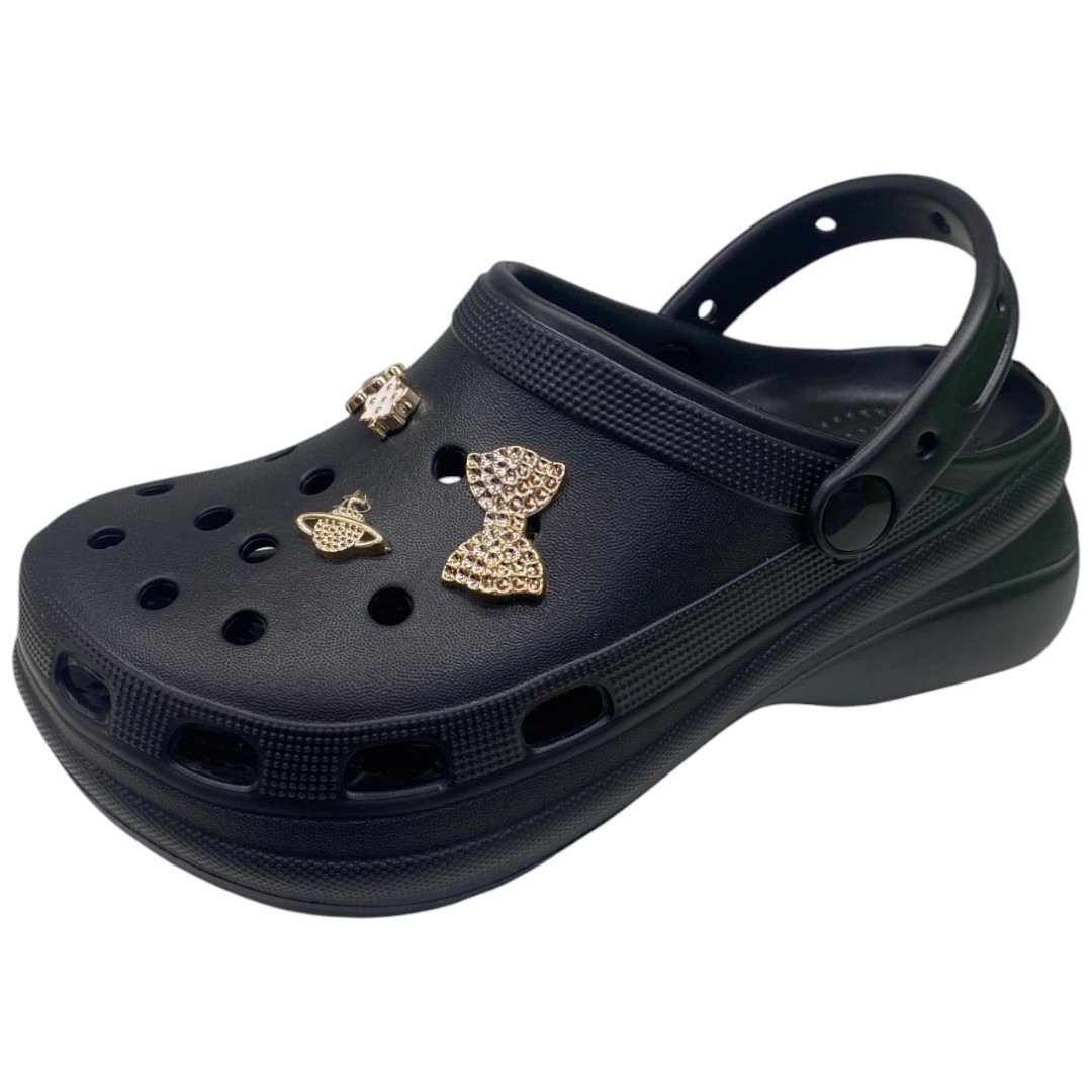 Sandália Babuche Feminina Plataforma Com Apliques Removíveis Preto 3