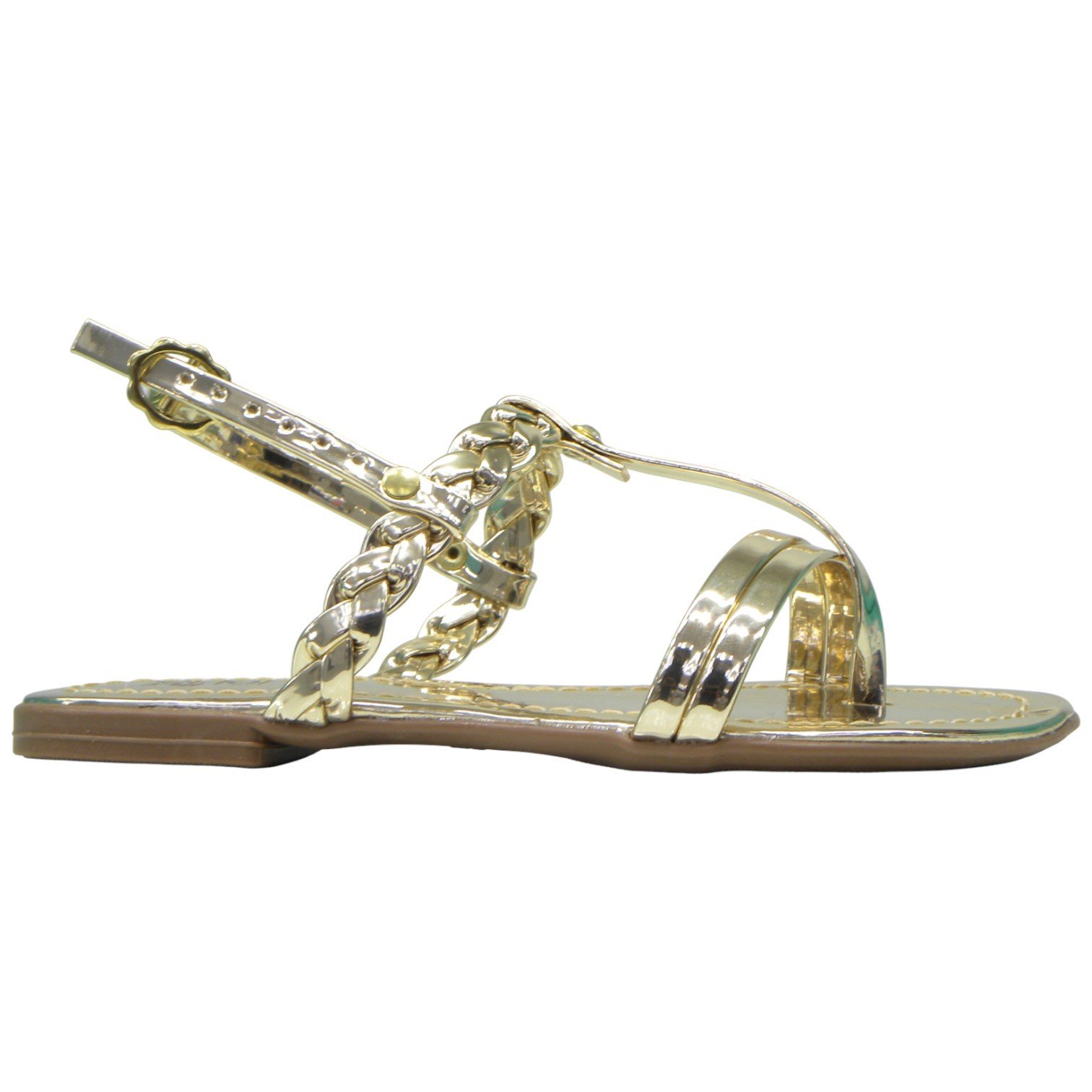 Sandália Rasteira Infantil Menina Trançada Com Fivela Festa