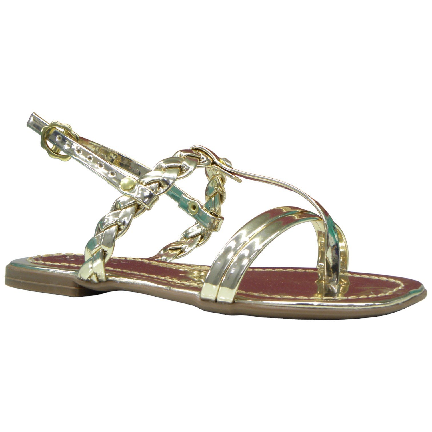 Sandália Rasteira Infantil Menina Trançada Com Fivela Festa Dourado 2