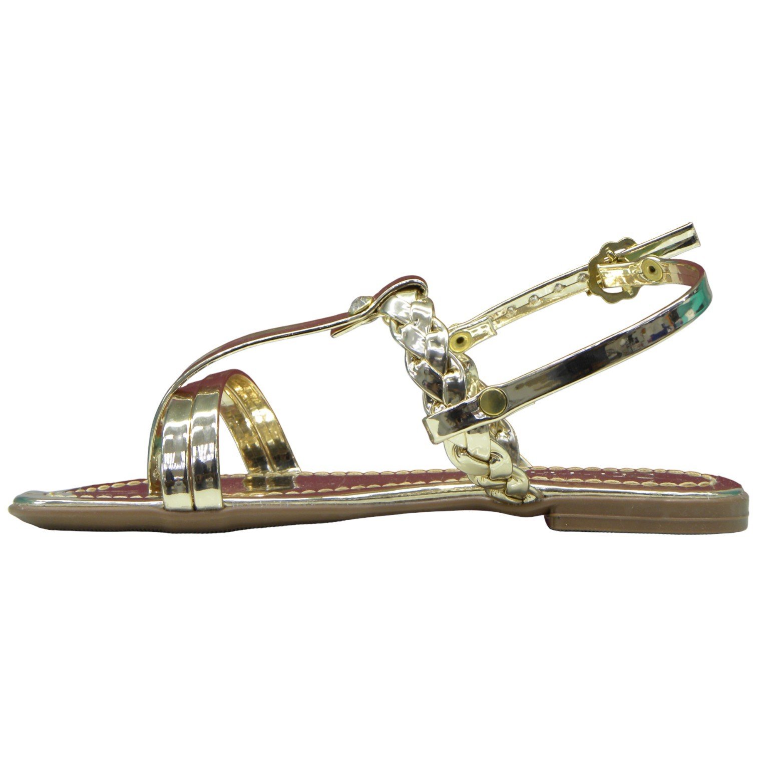 Sandália Rasteira Infantil Menina Trançada Com Fivela Festa Dourado 3