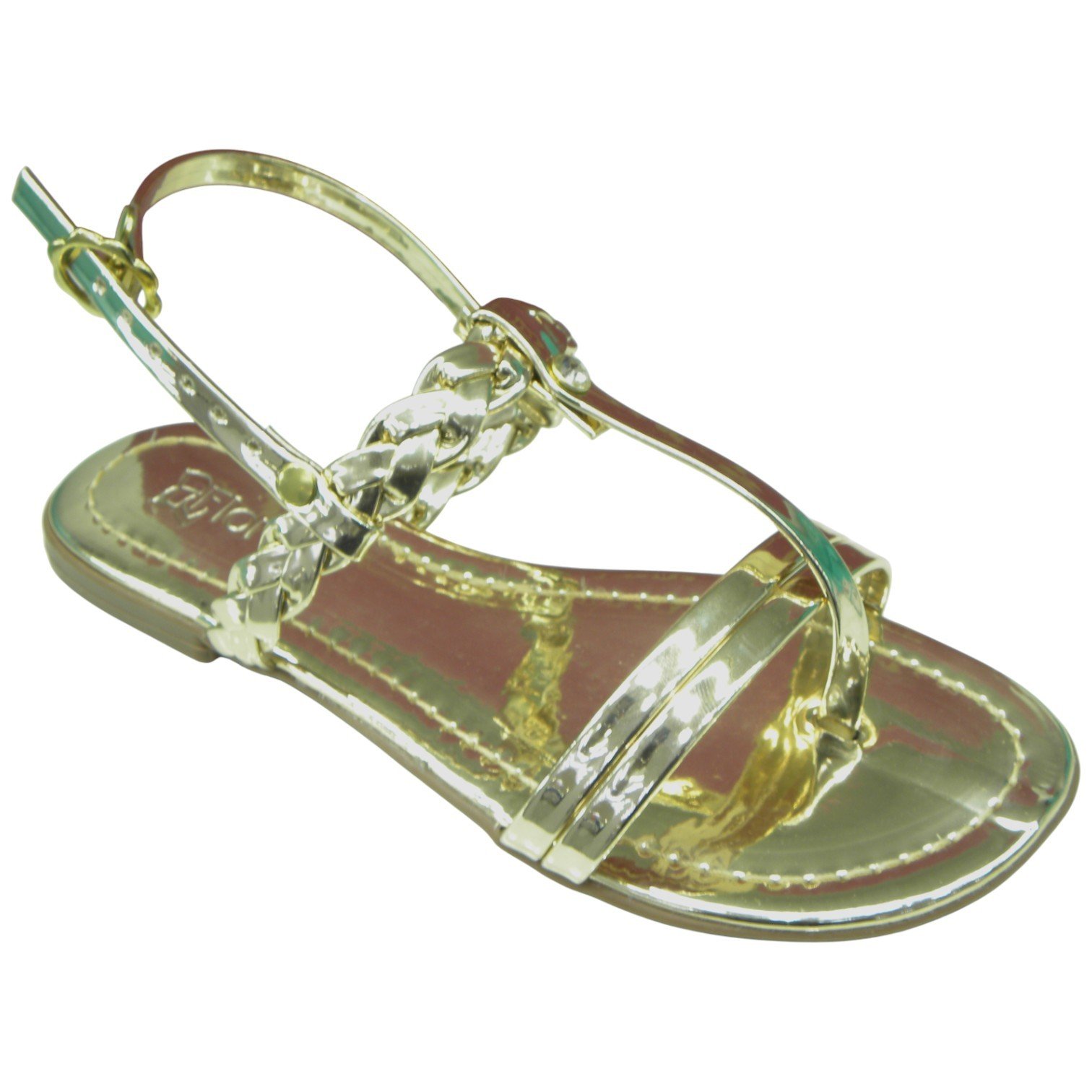 Sandália Rasteira Infantil Menina Trançada Com Fivela Festa Dourado 4