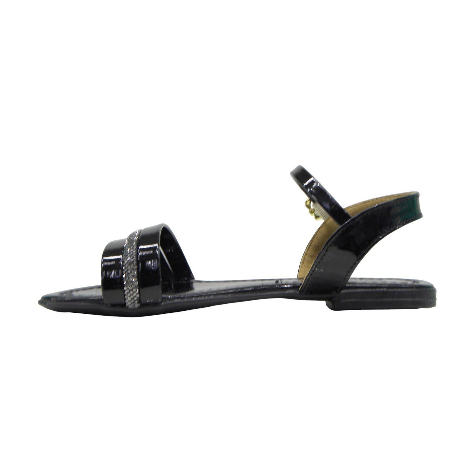 Sandália Rasteira Infantil Menina Com Brilho Fivela Lateral Preto 3
