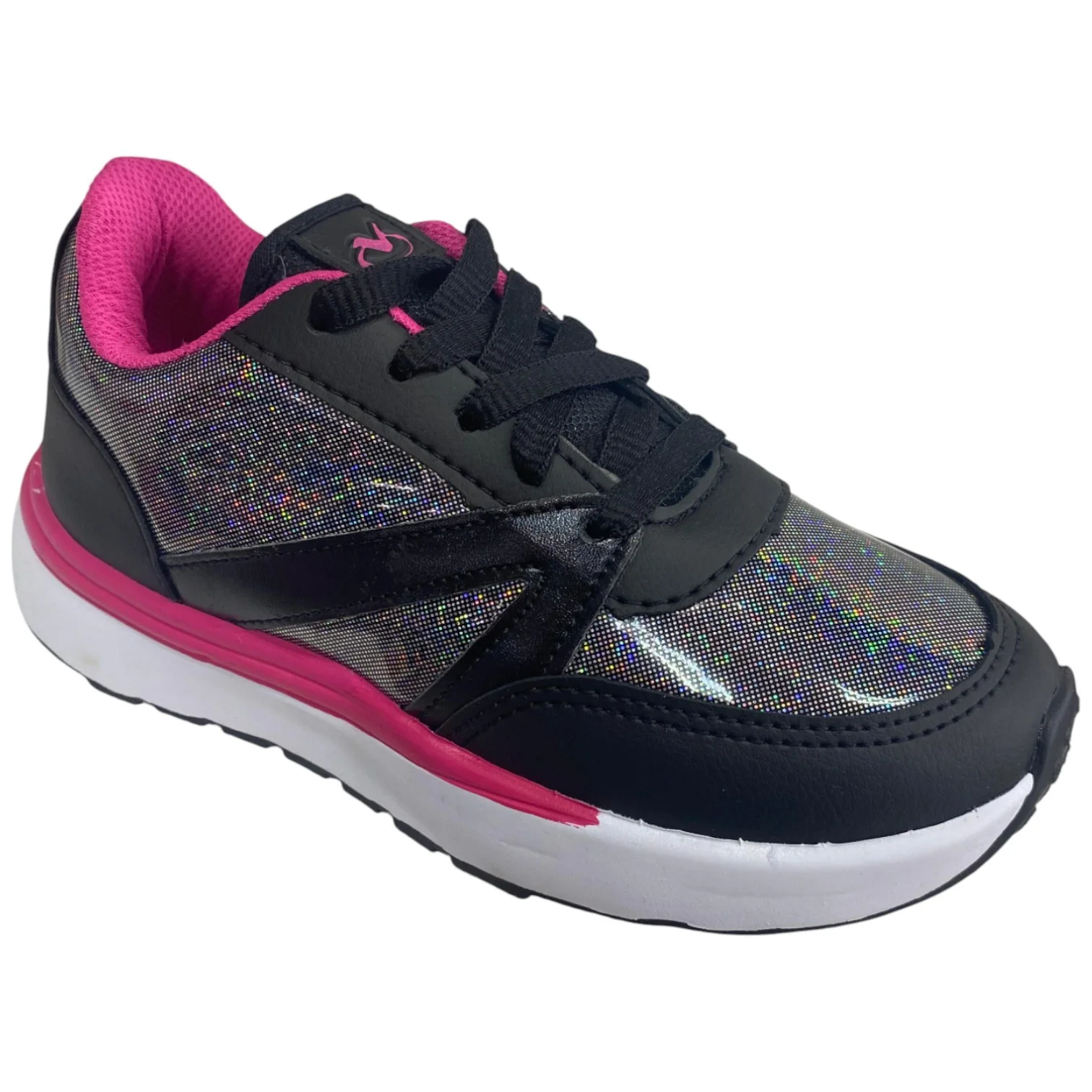 Tênis Casual Infantil Menina Com Detalhe Brilhante Colorido Preto 2