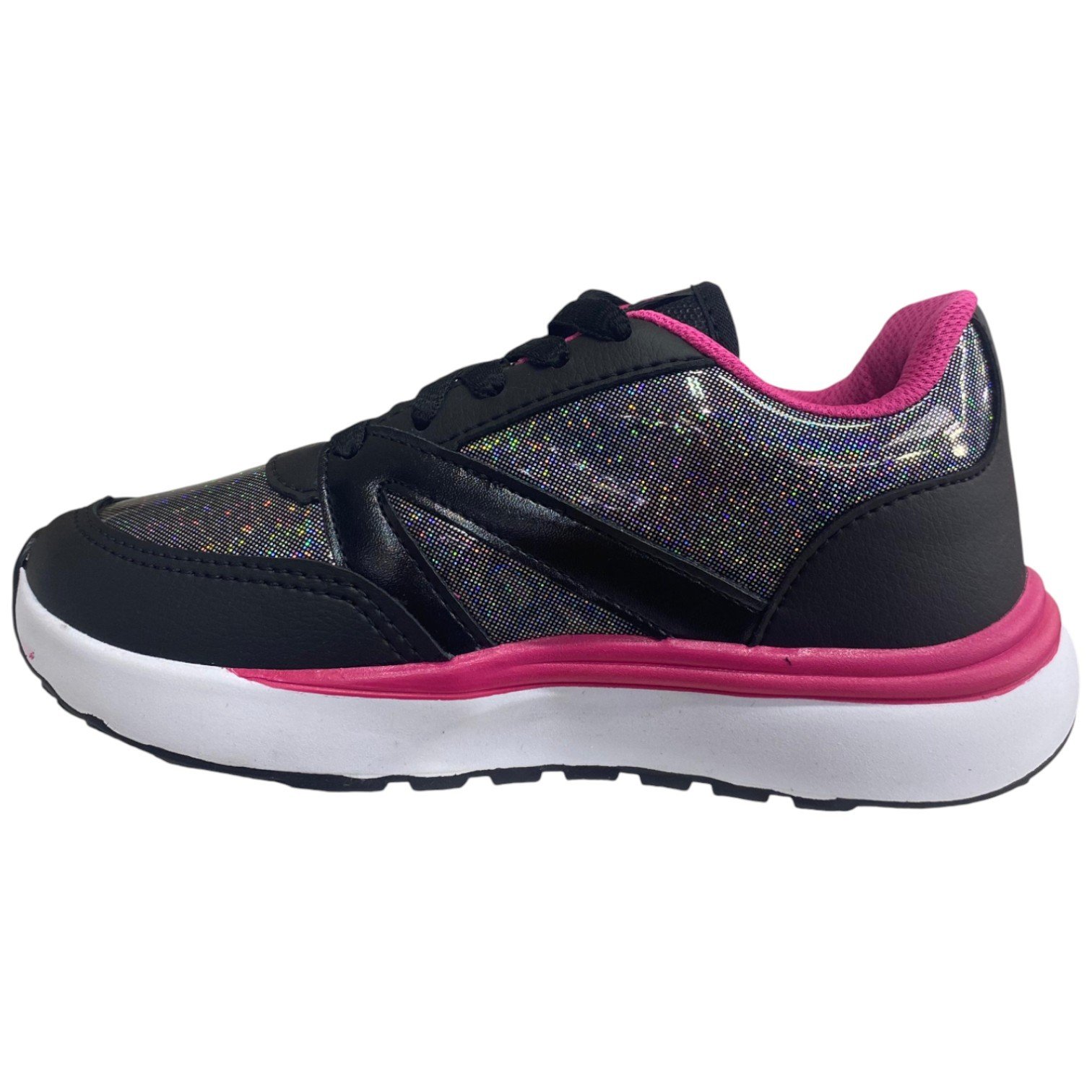 Tênis Casual Infantil Menina Com Detalhe Brilhante Colorido Preto 3