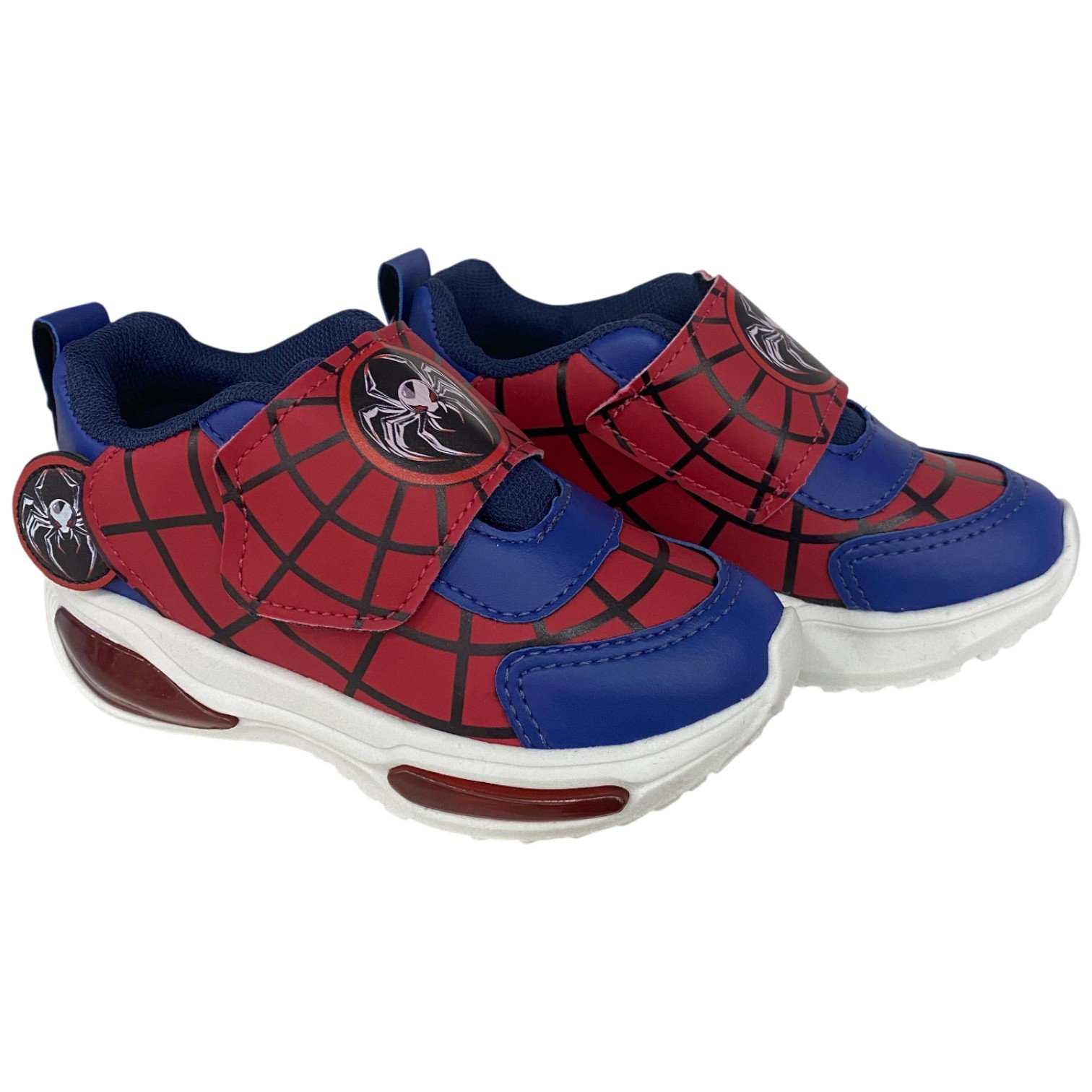 Tênis Casual Infantil Mini Pé Que Brilha Com Led Calce Fácil Azul/Vermelho 2