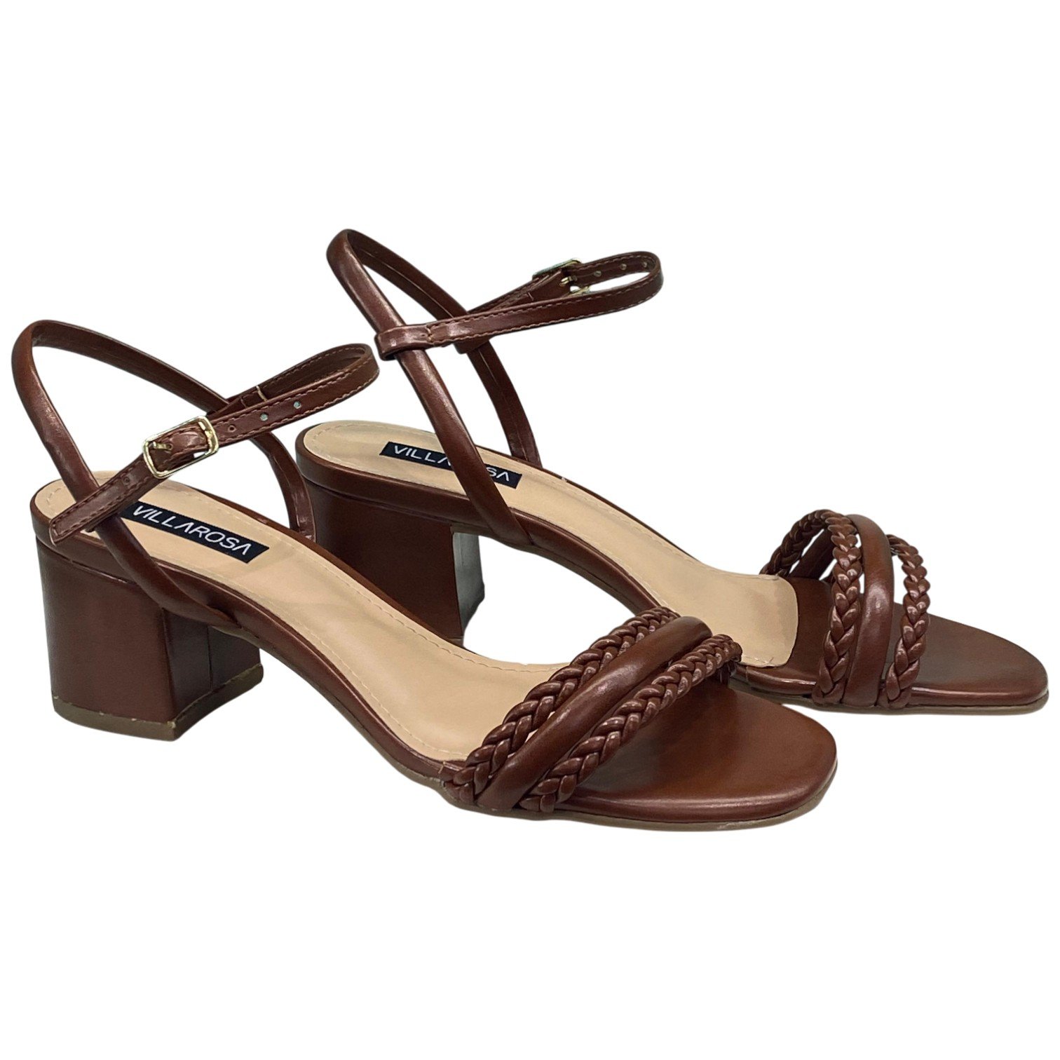 Sandália Casual Feminina Salto Alto Villa Rosa Trançada Marrom 2