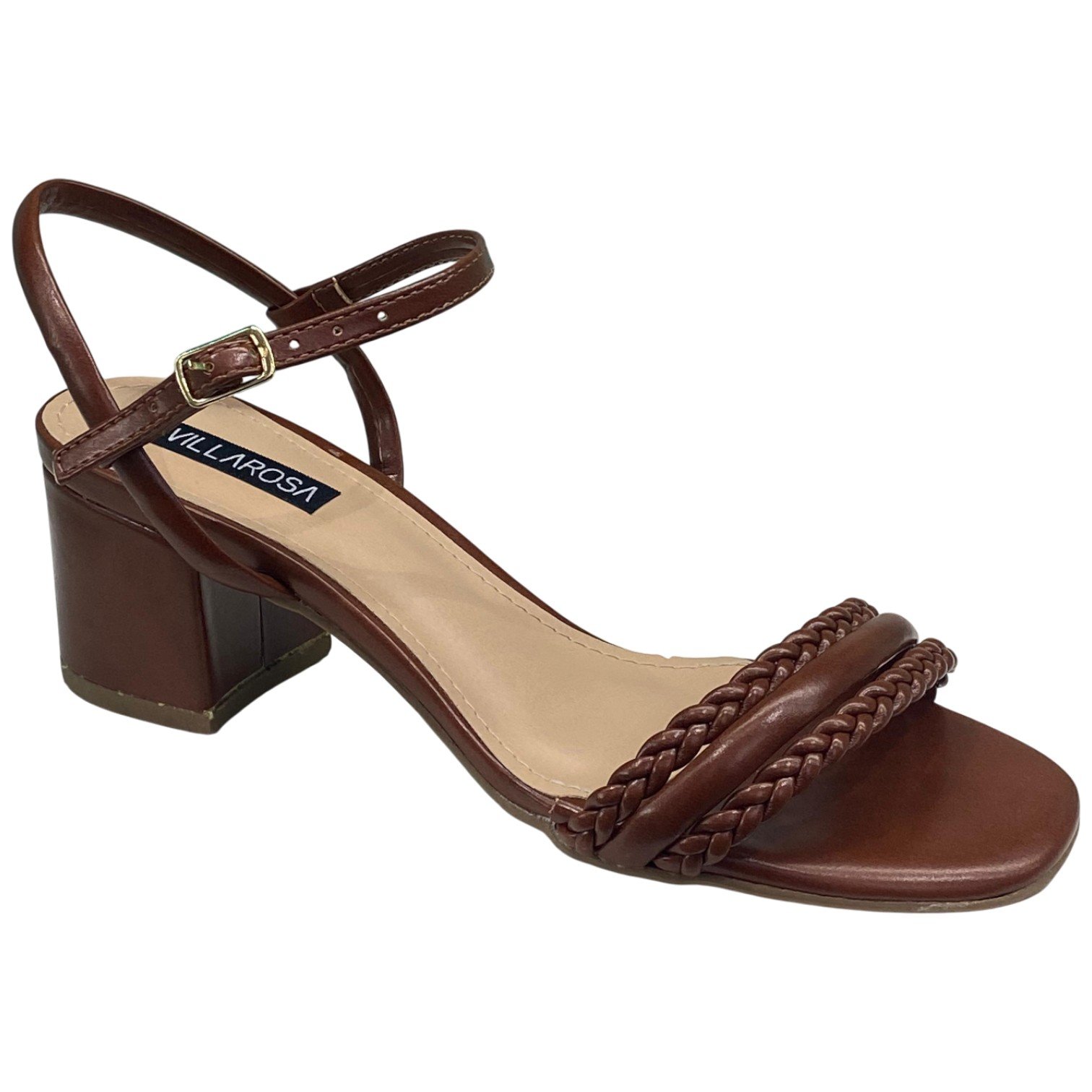 Sandália Casual Feminina Salto Alto Villa Rosa Trançada Marrom 3