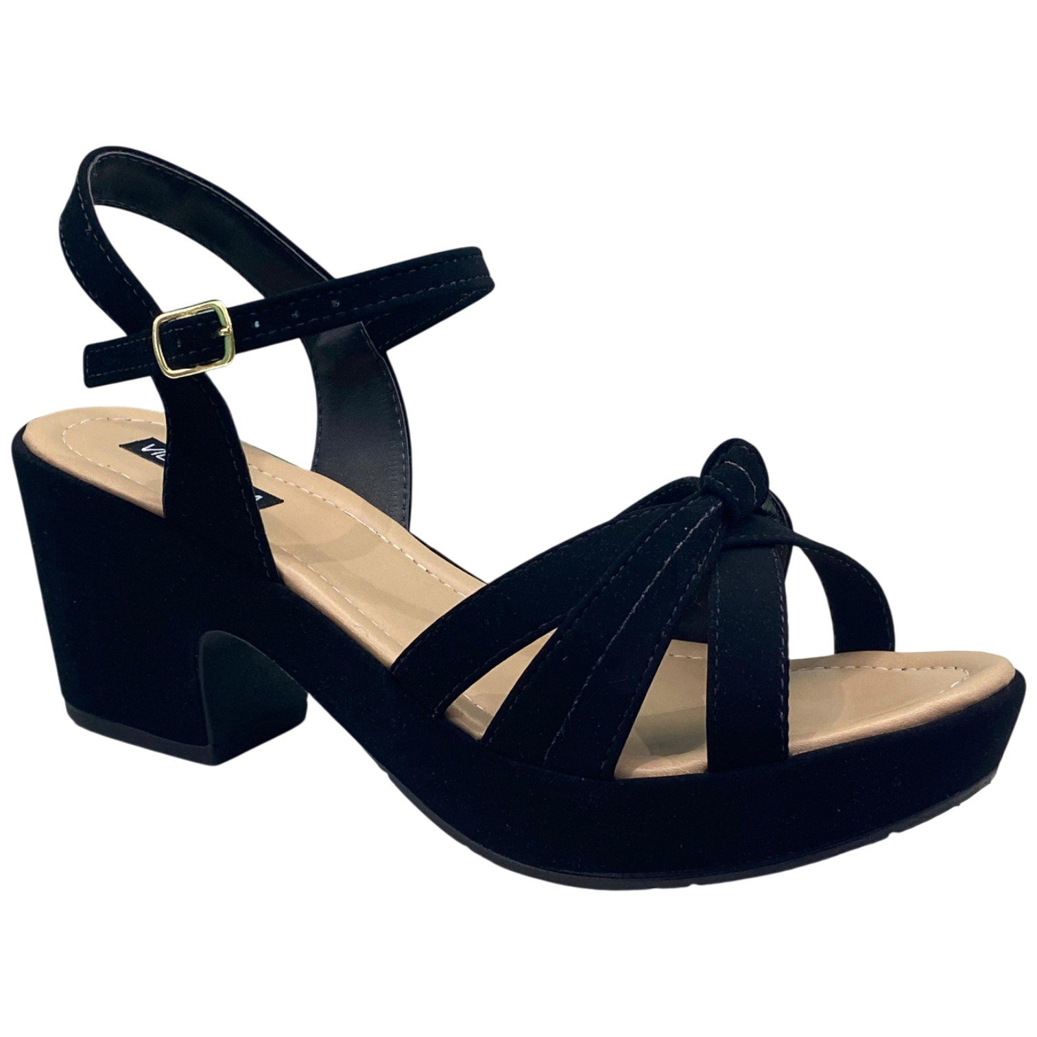 Sandália Casual Feminina Villa Rosa Salto Alto Grosso Com Nó Preto 2