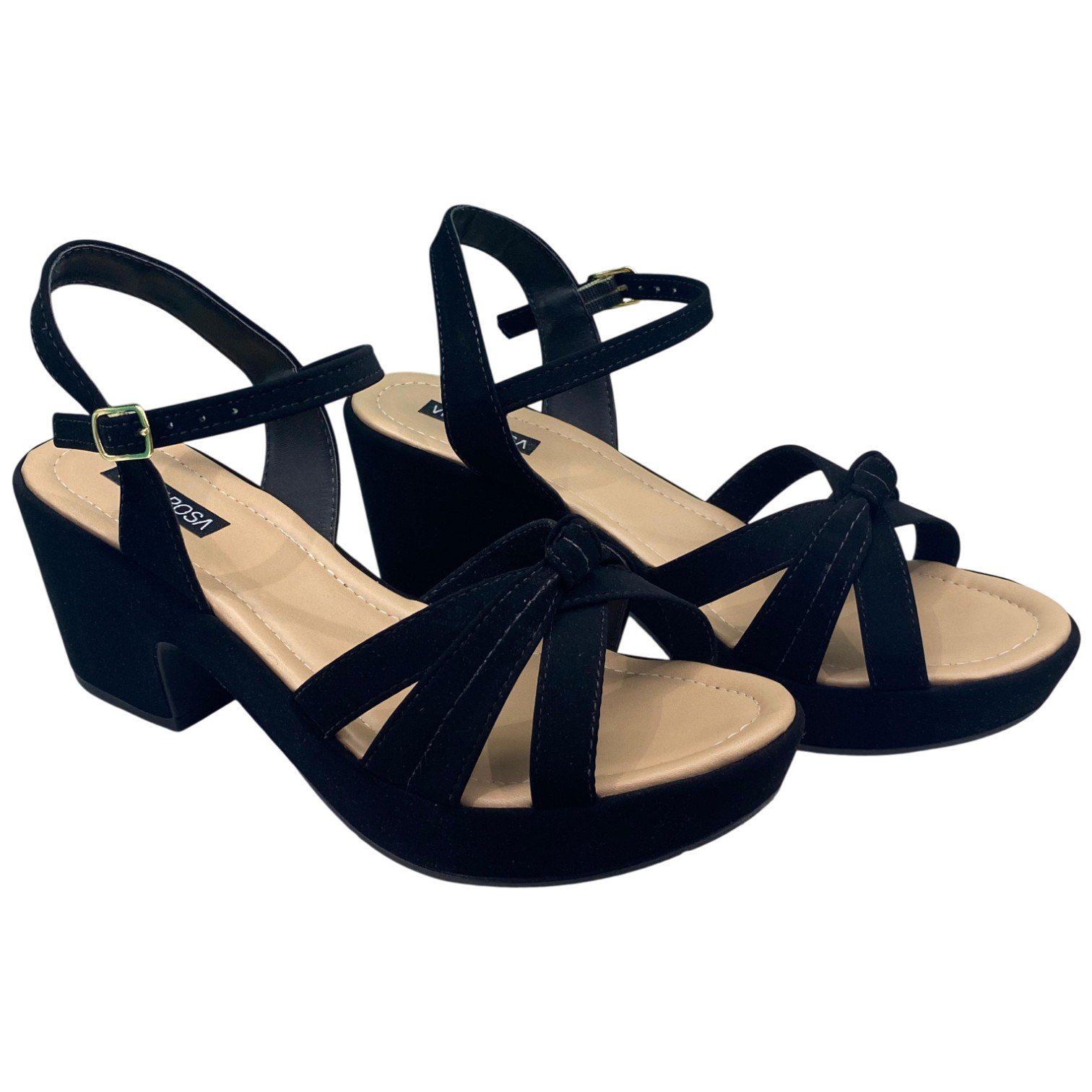 Sandália Casual Feminina Villa Rosa Salto Alto Grosso Com Nó Preto 3