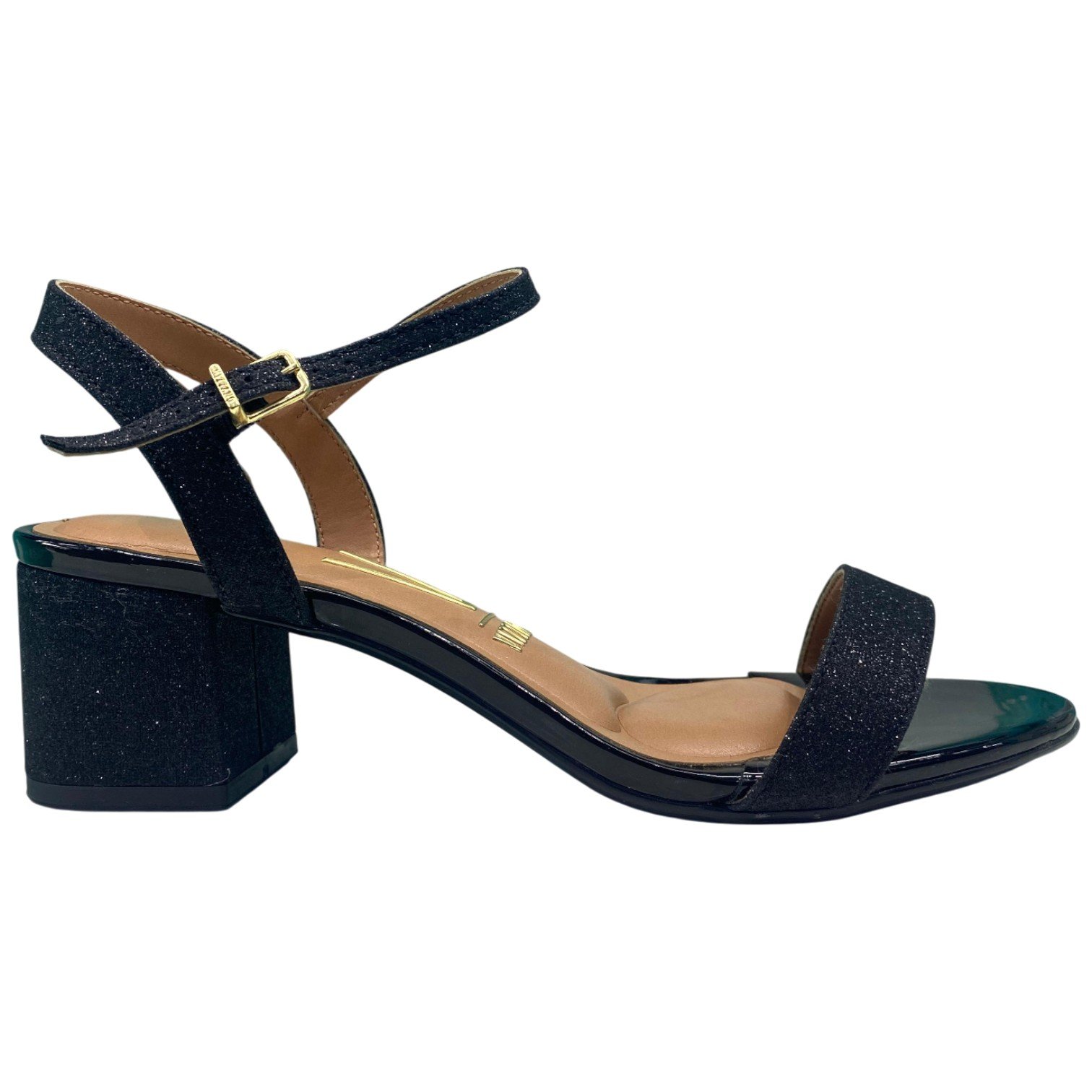 Sandália Casual Feminina Vizzano Salto Bloco Médio Brilhante