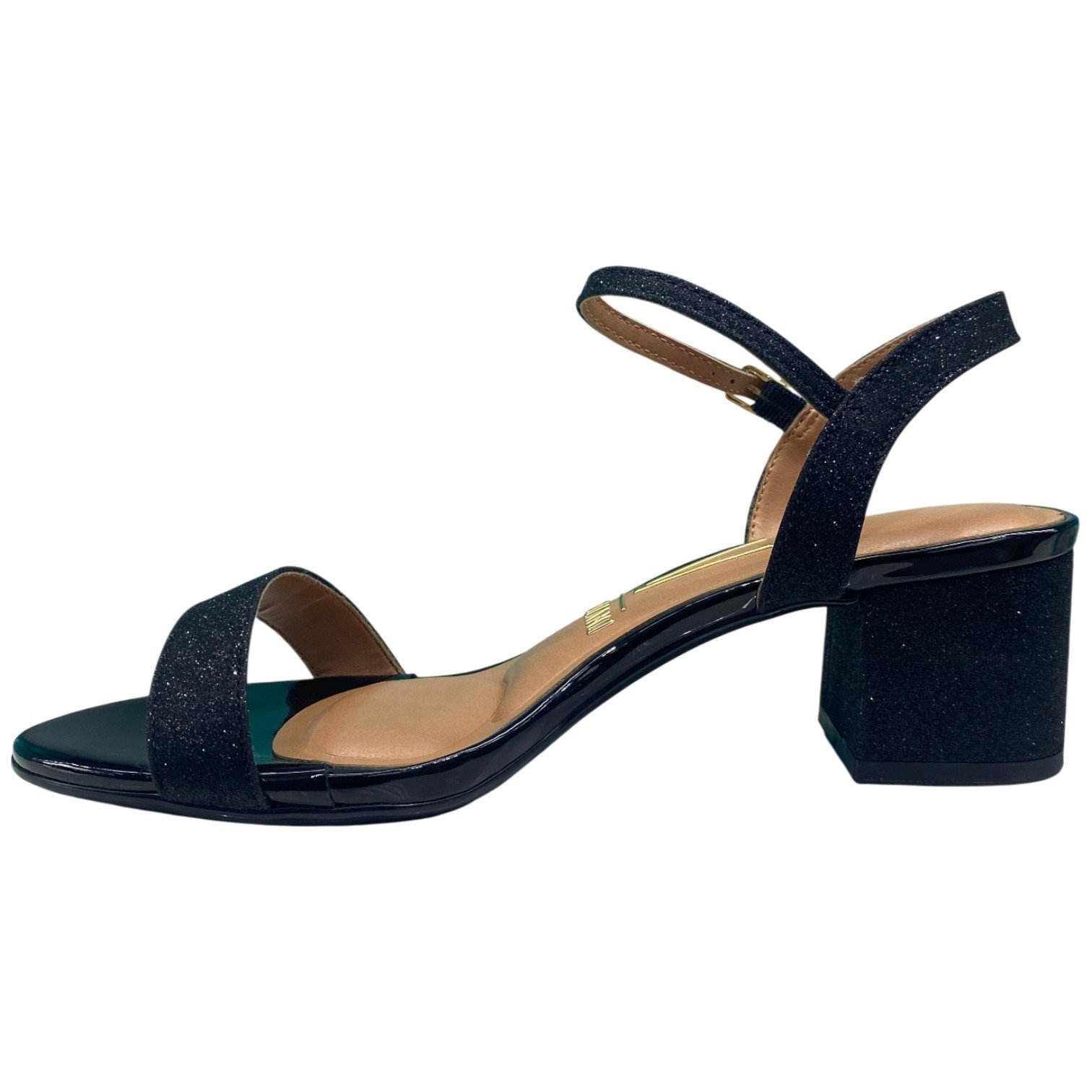 Sandália Casual Feminina Vizzano Salto Bloco Médio Brilhante Preto 4