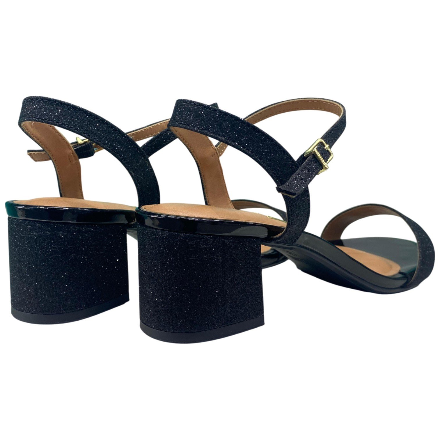 Sandália Casual Feminina Vizzano Salto Bloco Médio Brilhante Preto 5