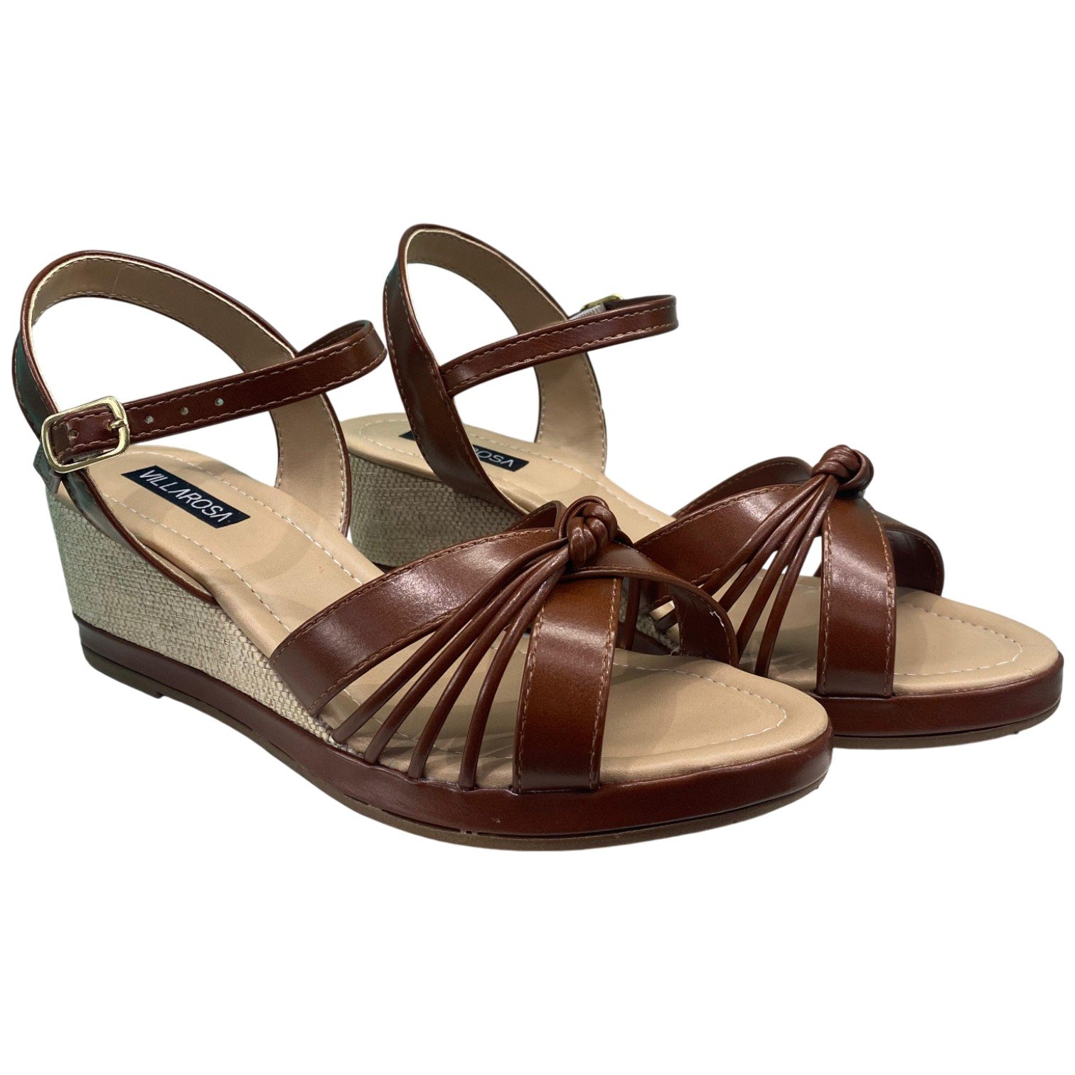 Sandália Casual Feminina Villa Rosa Salto Anabela Palha Nó Marrom 2