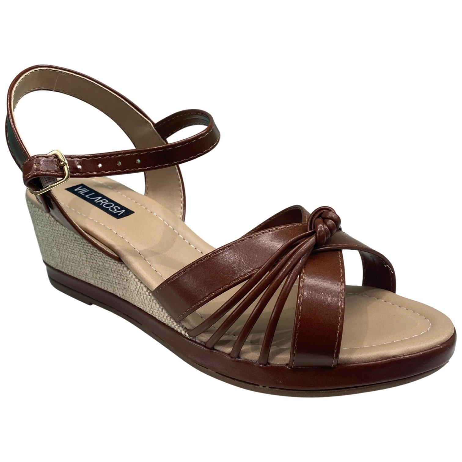 Sandália Casual Feminina Villa Rosa Salto Anabela Palha Nó Marrom 3