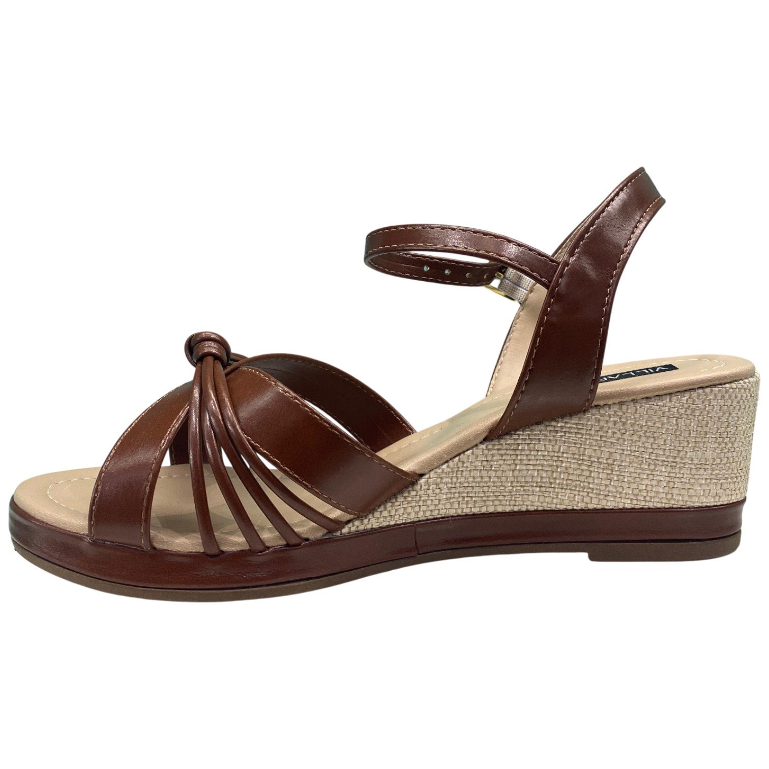 Sandália Casual Feminina Villa Rosa Salto Anabela Palha Nó Marrom 4