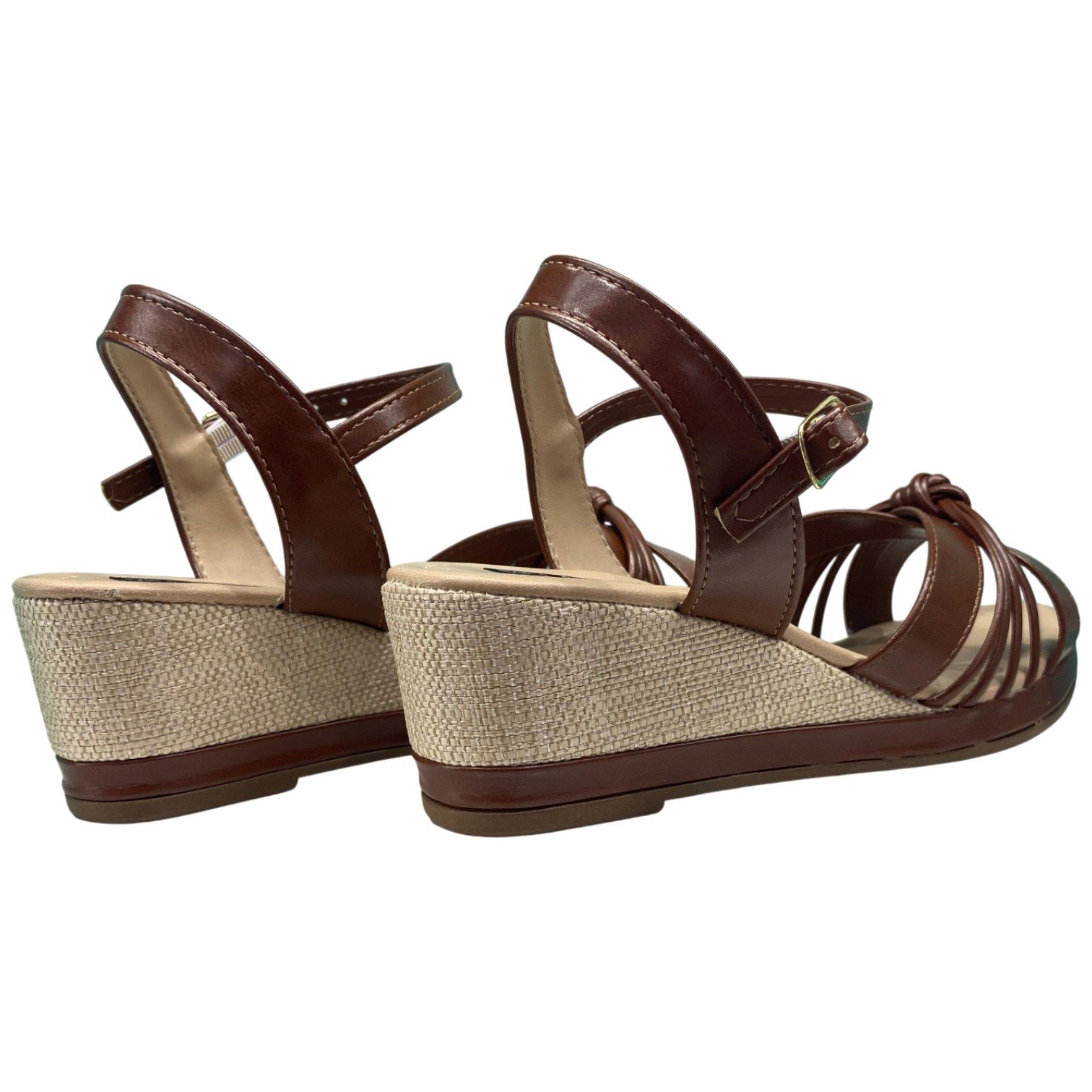 Sandália Casual Feminina Villa Rosa Salto Anabela Palha Nó Marrom 5