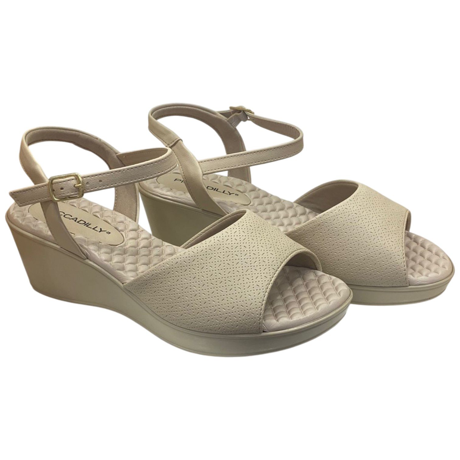 Sandália Casual Feminina Piccadilly Salto Anabela Ortopédica Creme 2