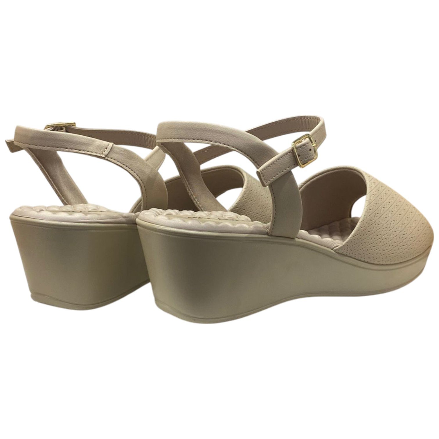 Sandália Casual Feminina Piccadilly Salto Anabela Ortopédica Creme 4