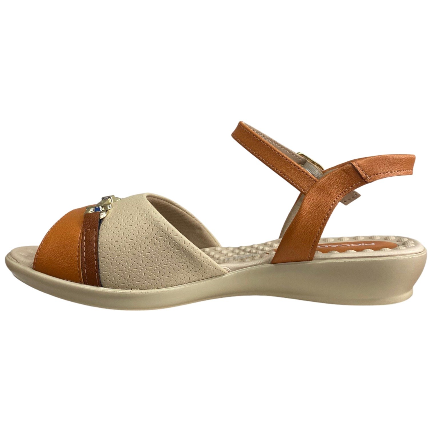 Sandália Feminina Salto Baixo Anabela Piccadilly Conforto Laranja/Bege 3