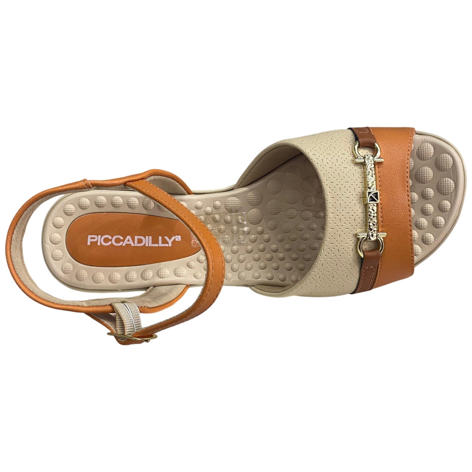 Sandália Feminina Salto Baixo Anabela Piccadilly Conforto Laranja/Bege 4