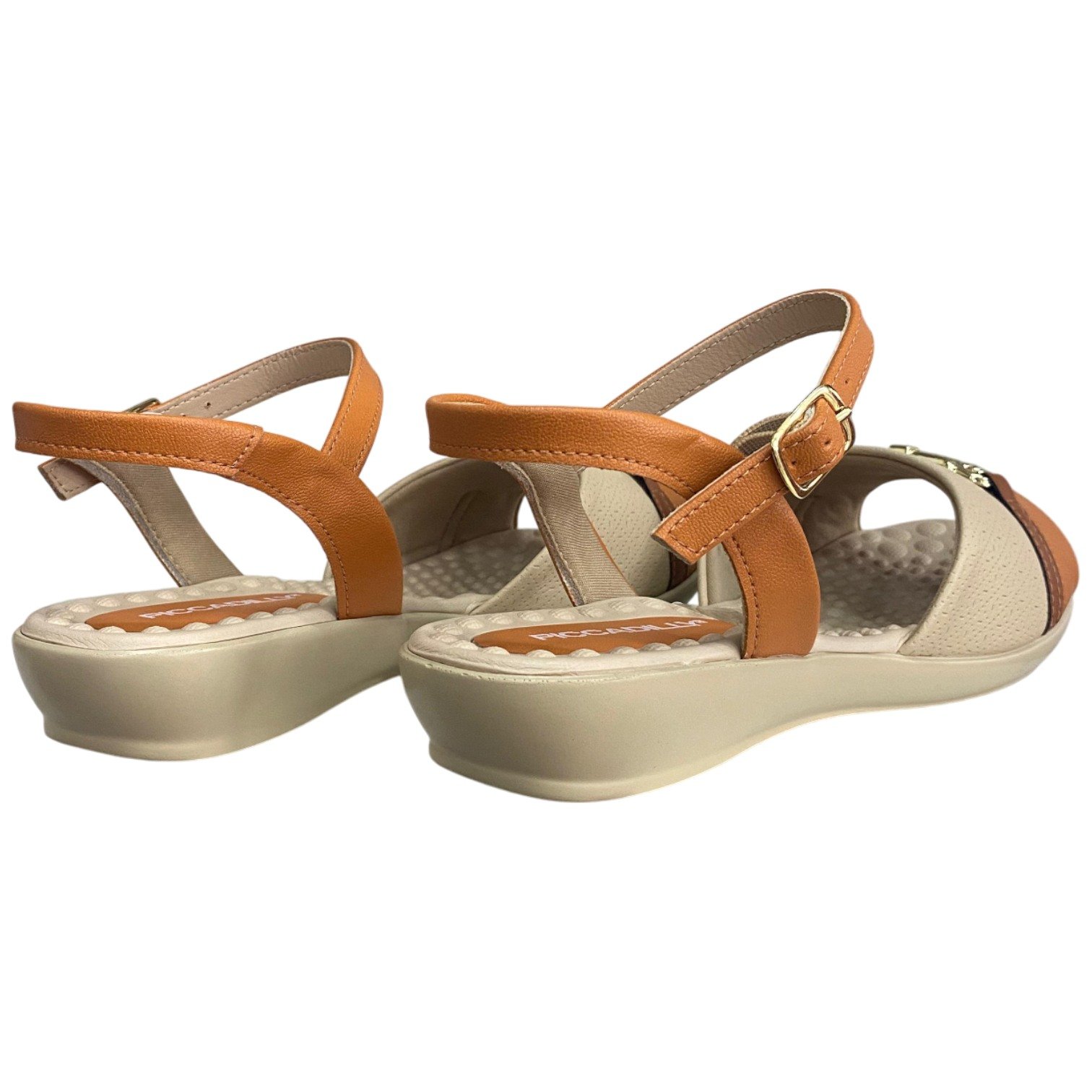 Sandália Feminina Salto Baixo Anabela Piccadilly Conforto Laranja/Bege 5