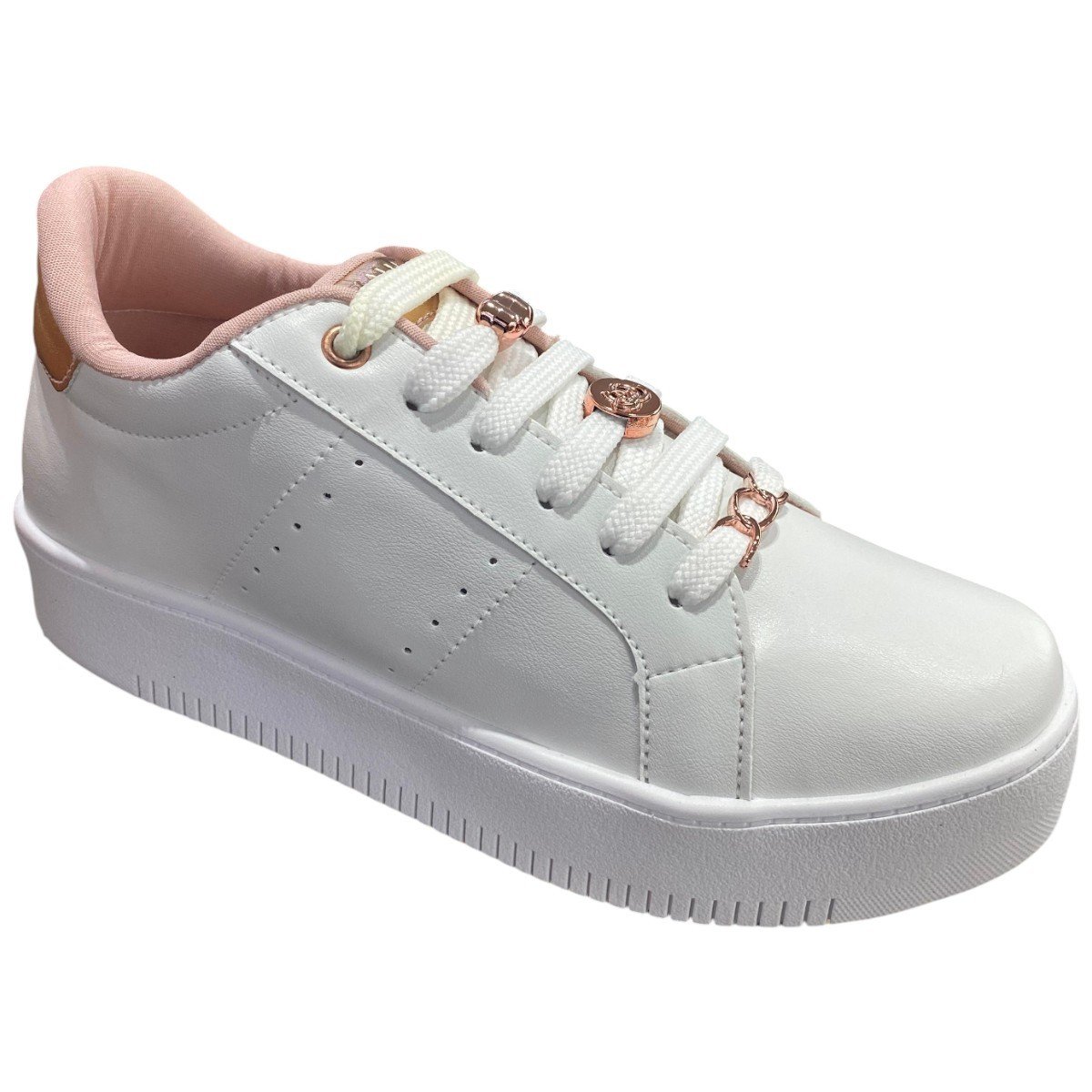 Tênis Casual Feminino Izalu Flat Sola Alta Com Pingentes Branco 2