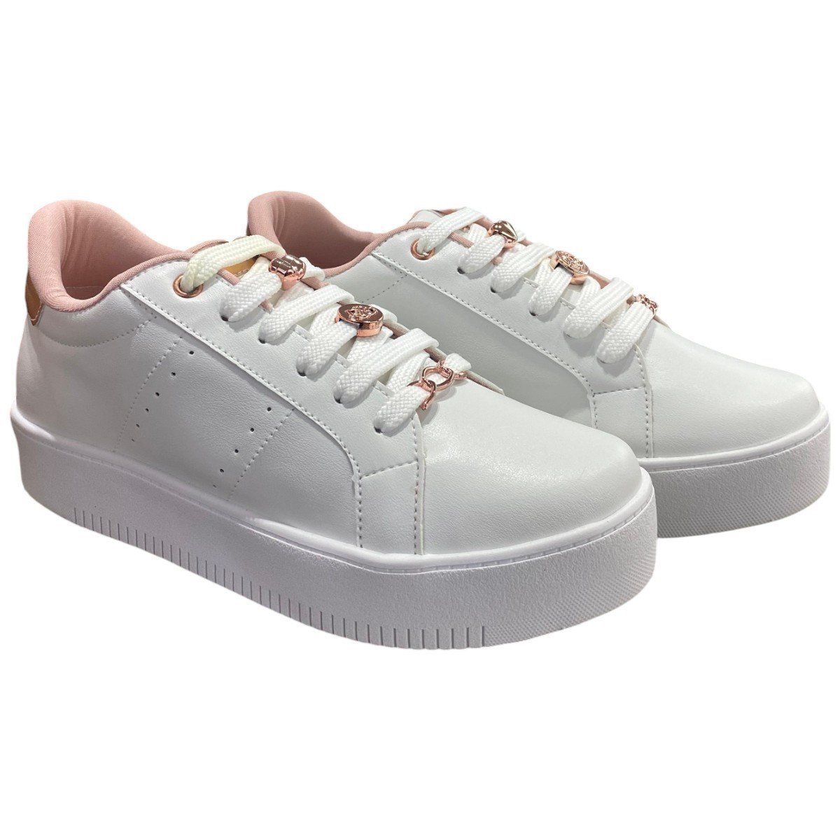 Tênis Casual Feminino Izalu Flat Sola Alta Com Pingentes Branco 3