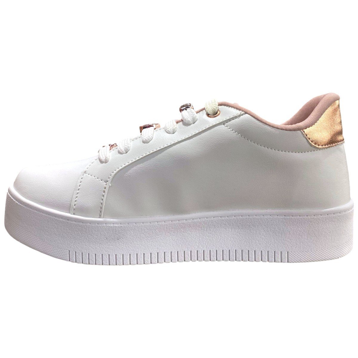 Tênis Casual Feminino Izalu Flat Sola Alta Com Pingentes Branco 4