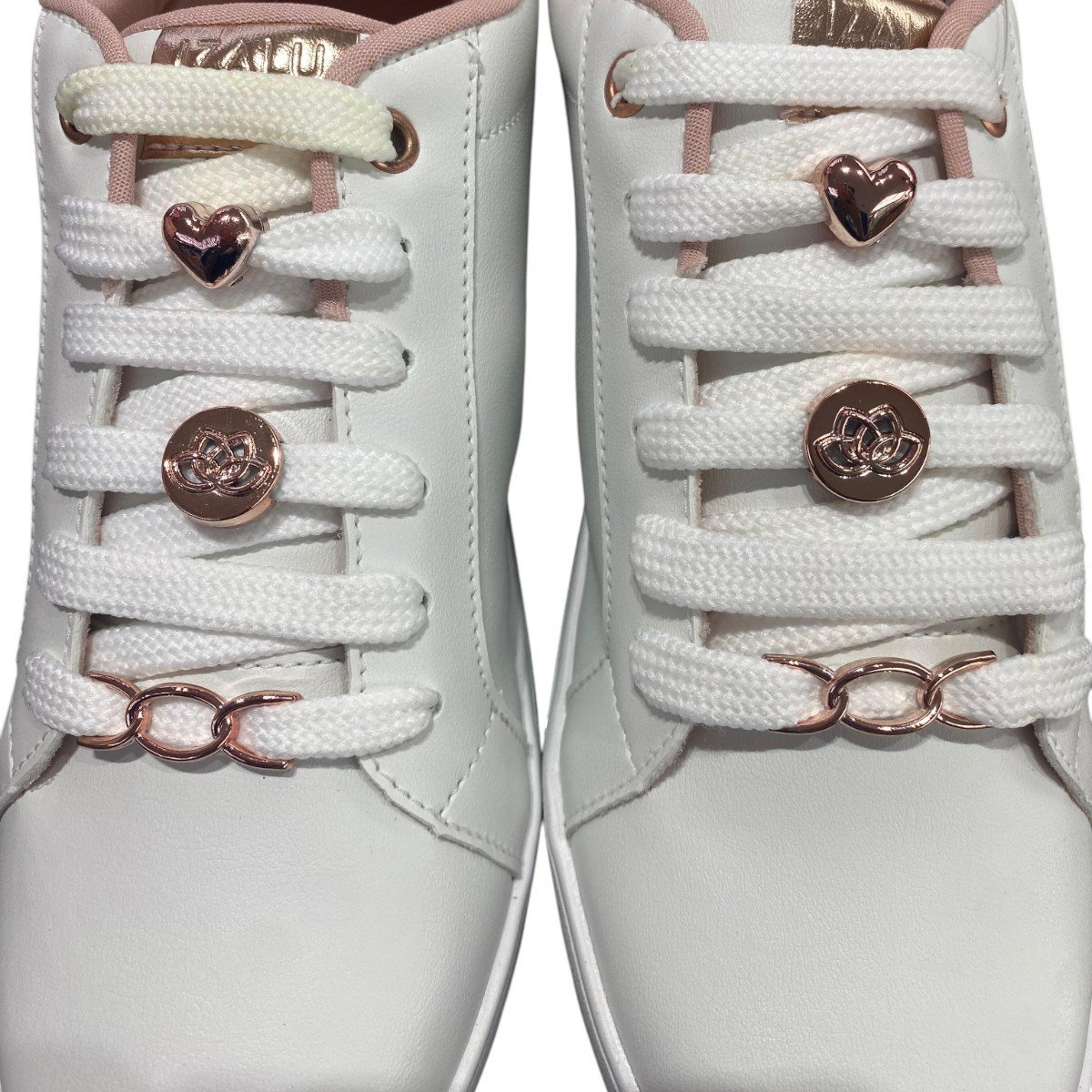 Tênis Casual Feminino Izalu Flat Sola Alta Com Pingentes Branco 6