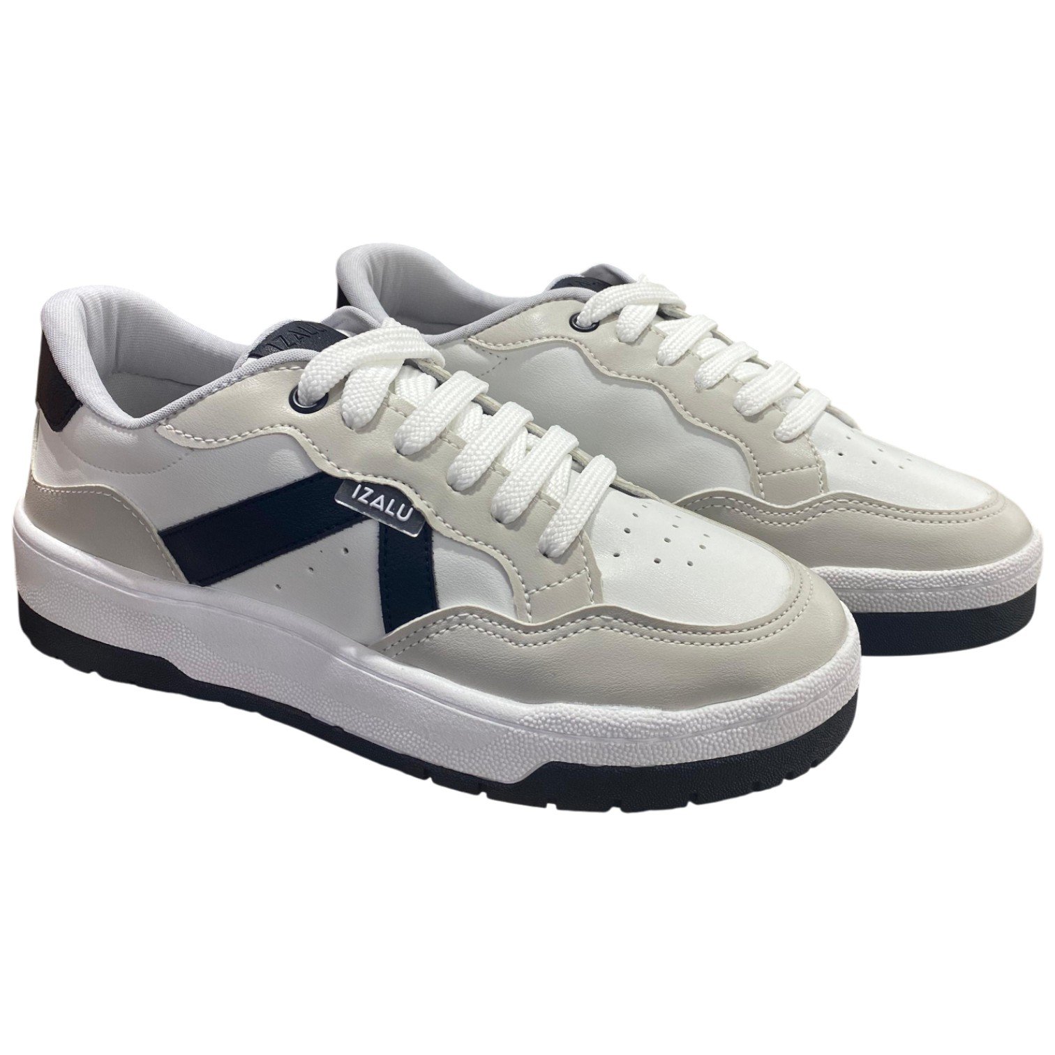Tênis Casual Feminino Izalu Urbano Streetwear Confortável Branco/Preto 2
