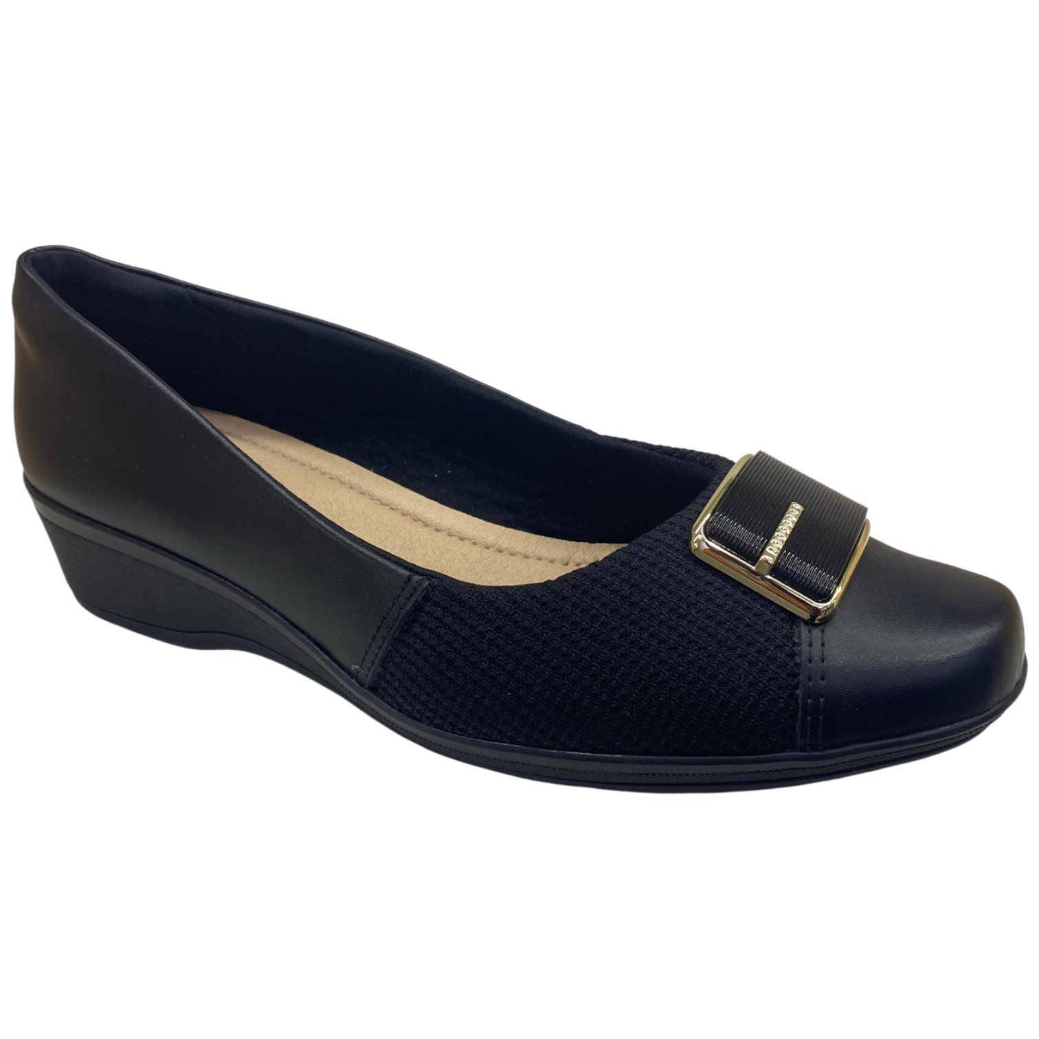 Sapato Casual Feminino Comfortflex Salto Baixo Anabela Macio Preto 2